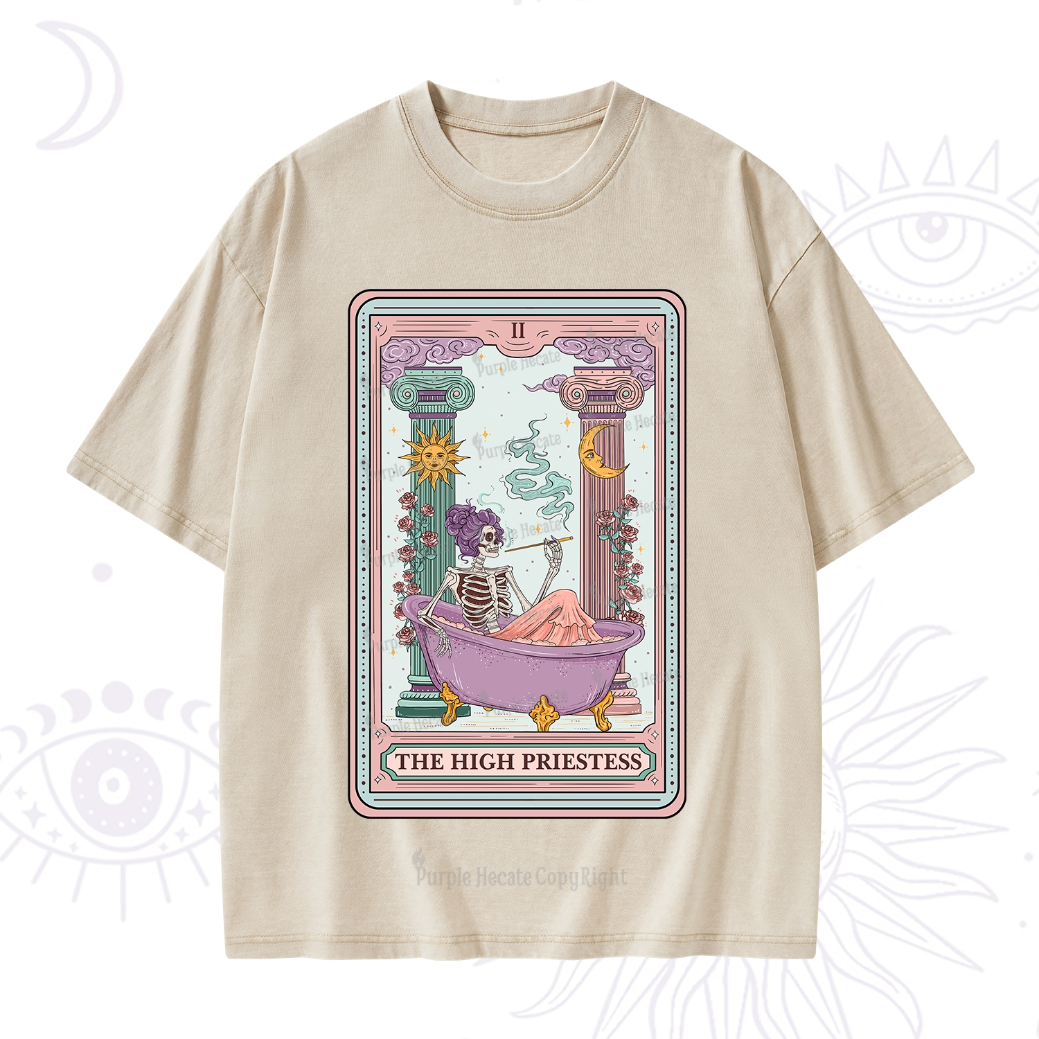 Purplehecate The Noble High Priestess Tarot Card Washed T-Shirt