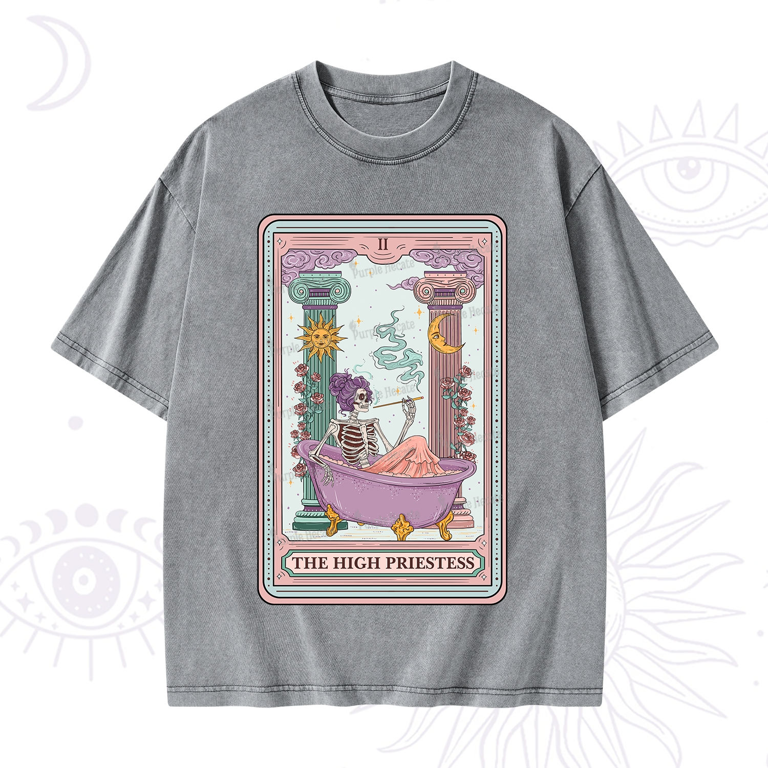 Purplehecate The Noble High Priestess Tarot Card Washed T-Shirt