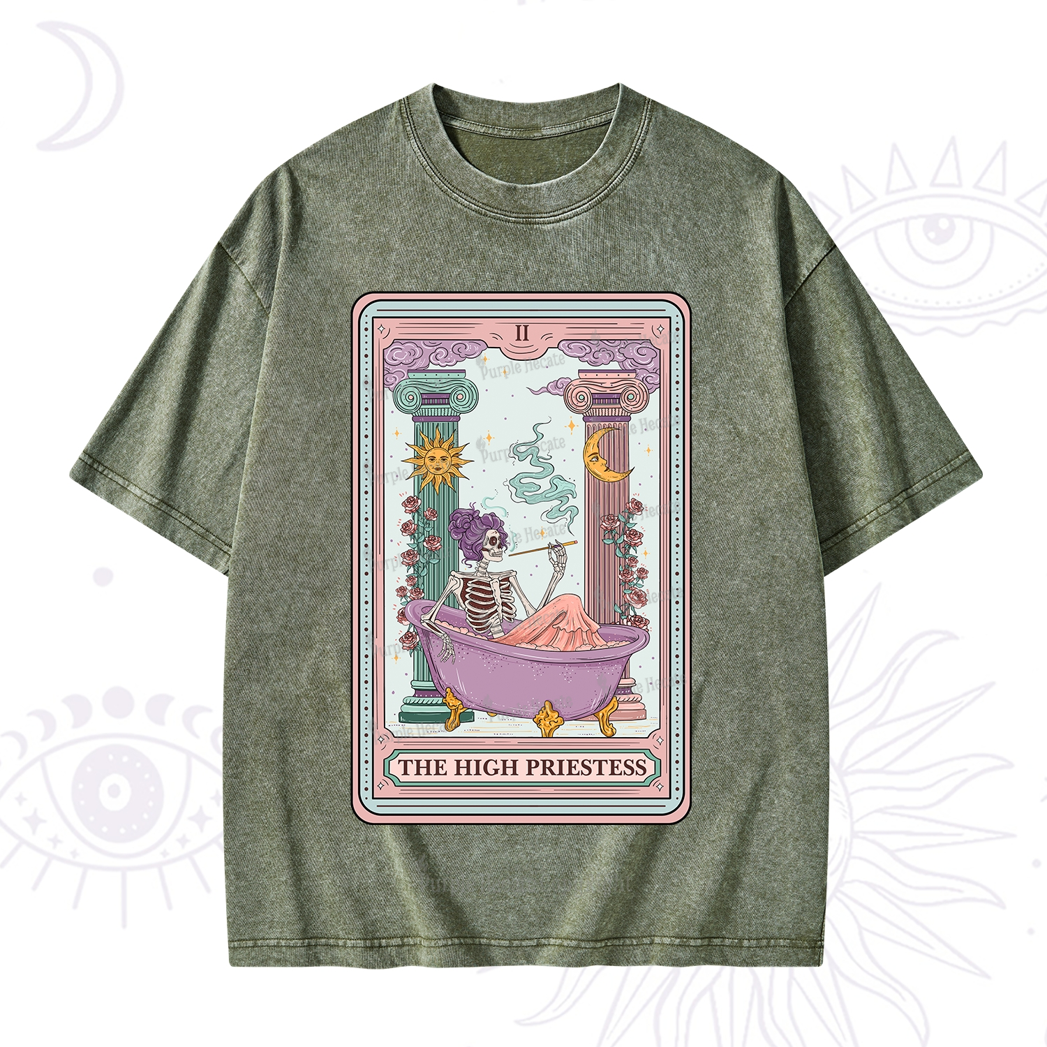 Purplehecate The Noble High Priestess Tarot Card Washed T-Shirt