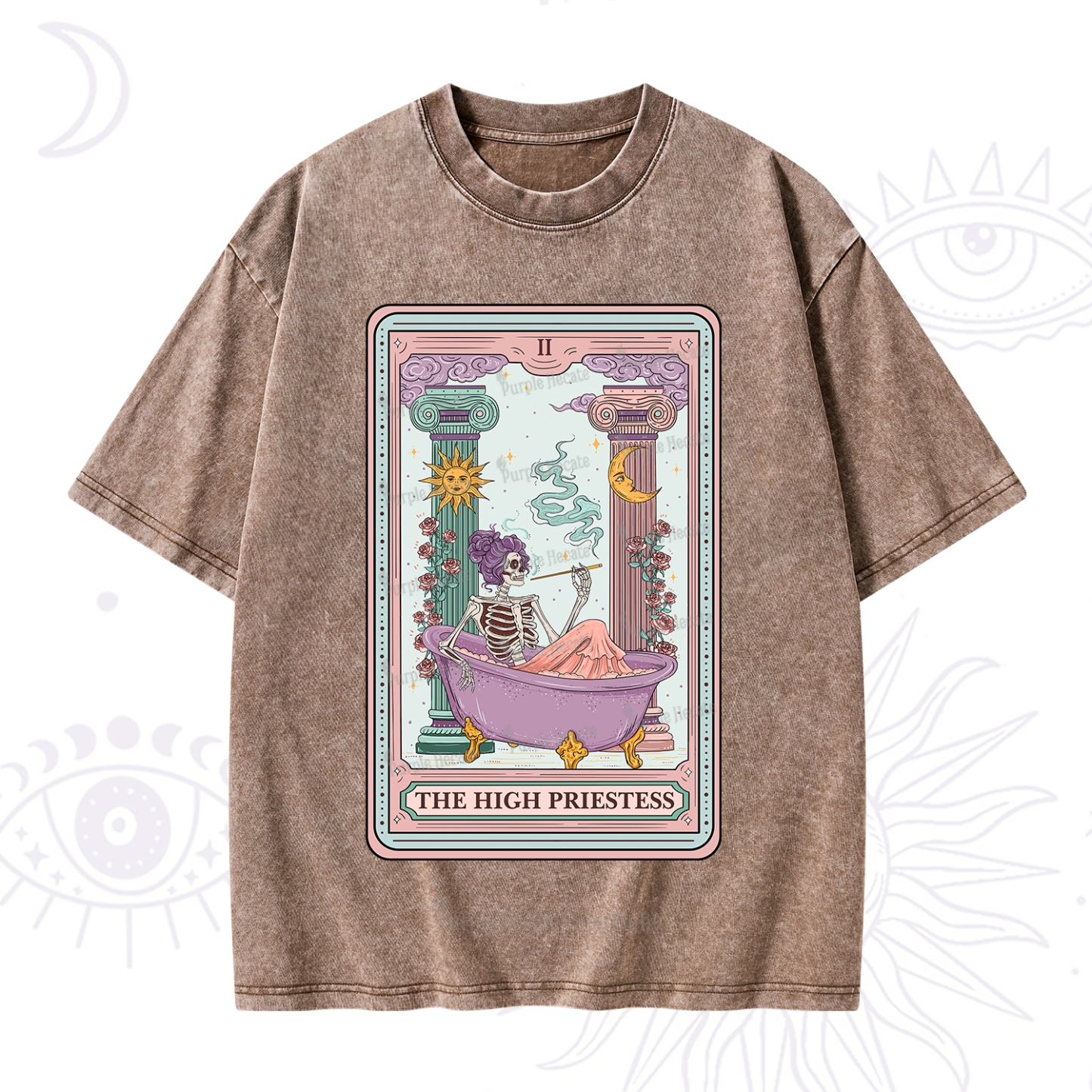Purplehecate The Noble High Priestess Tarot Card Washed T-Shirt