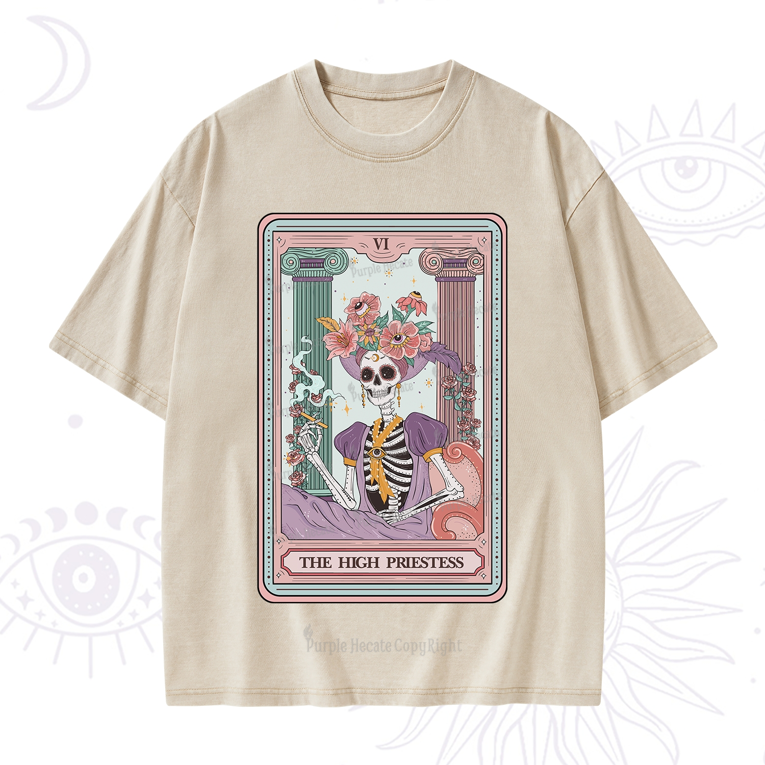 Purplehecate The High Priestess Skeleton Tarot Washed T-Shirt