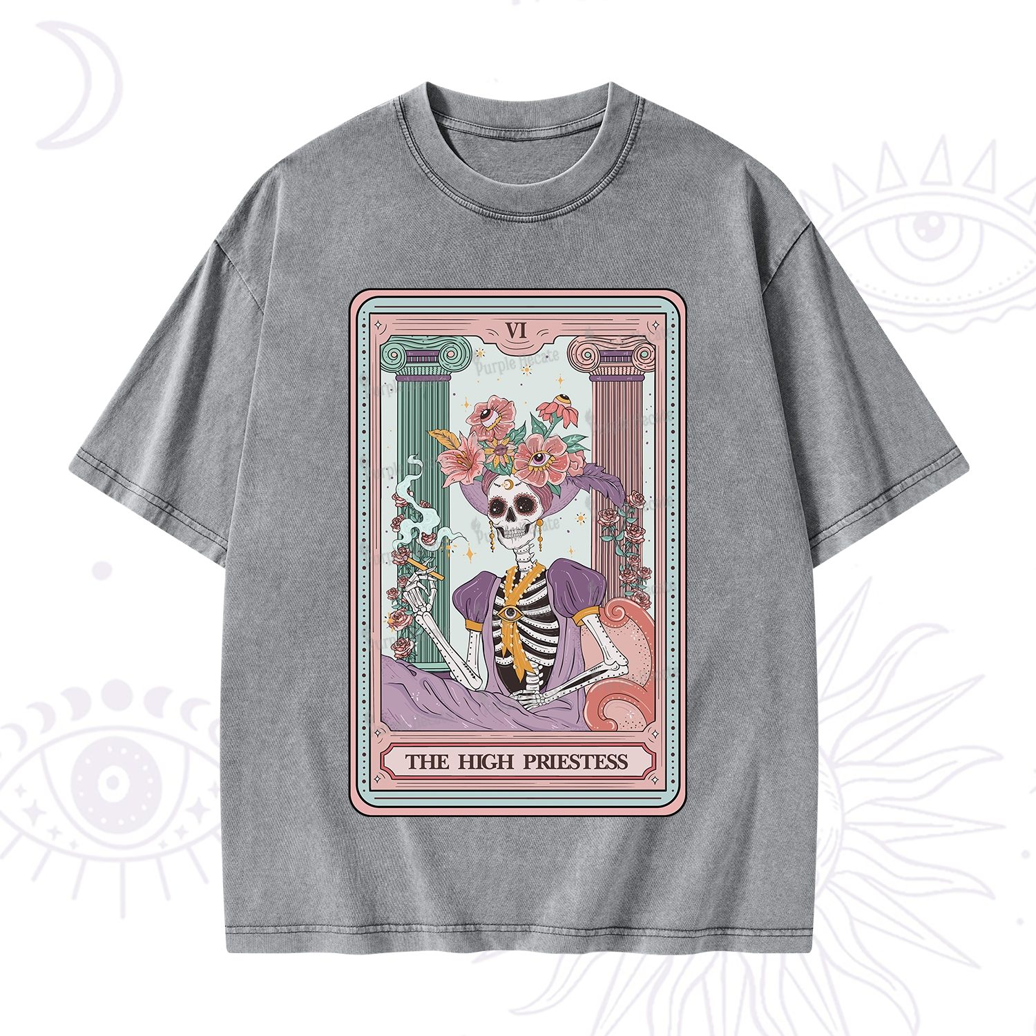 Purplehecate The High Priestess Skeleton Tarot Washed T-Shirt