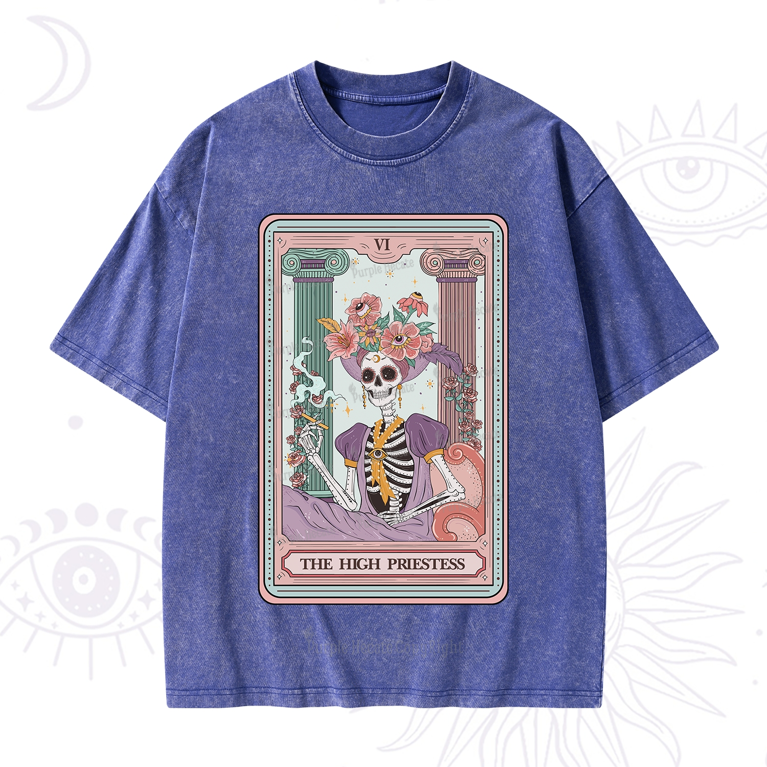 Purplehecate The High Priestess Skeleton Tarot Washed T-Shirt