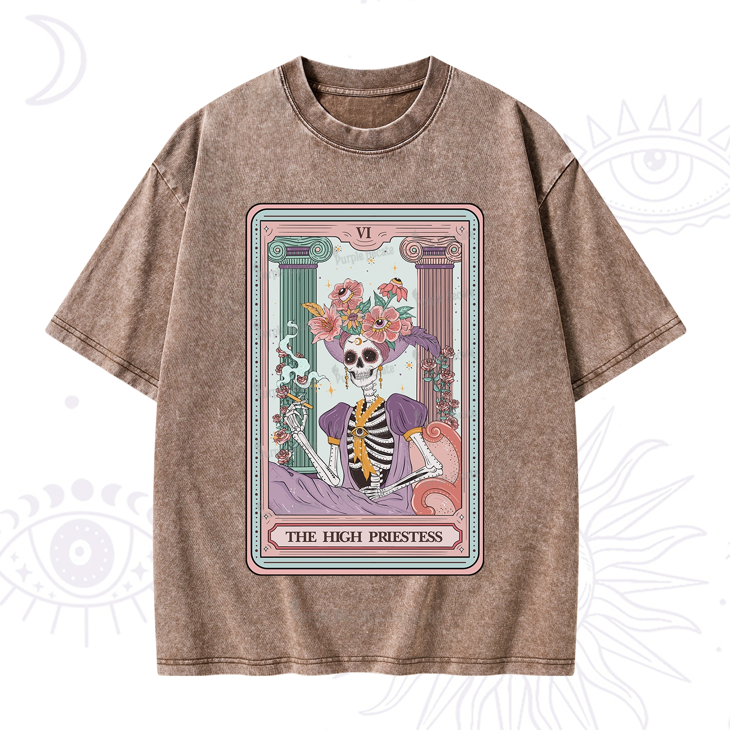Purplehecate The High Priestess Skeleton Tarot Washed T-Shirt