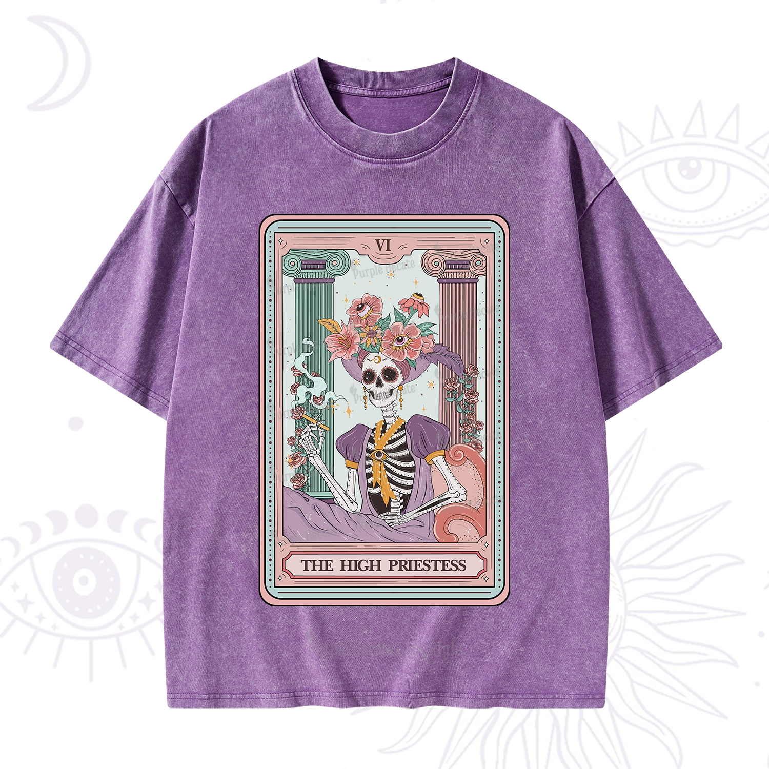 Purplehecate The High Priestess Skeleton Tarot Washed T-Shirt