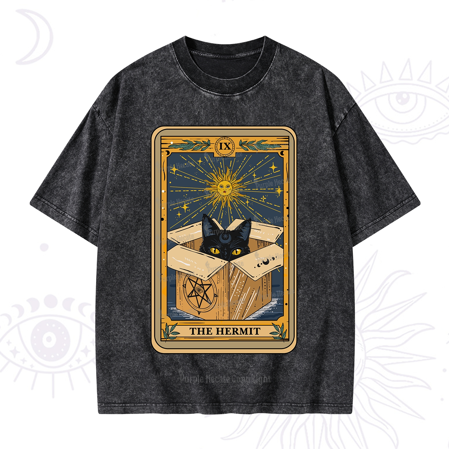 Purplehecate The Hermit Cat Tarot Card Washed T-Shirt