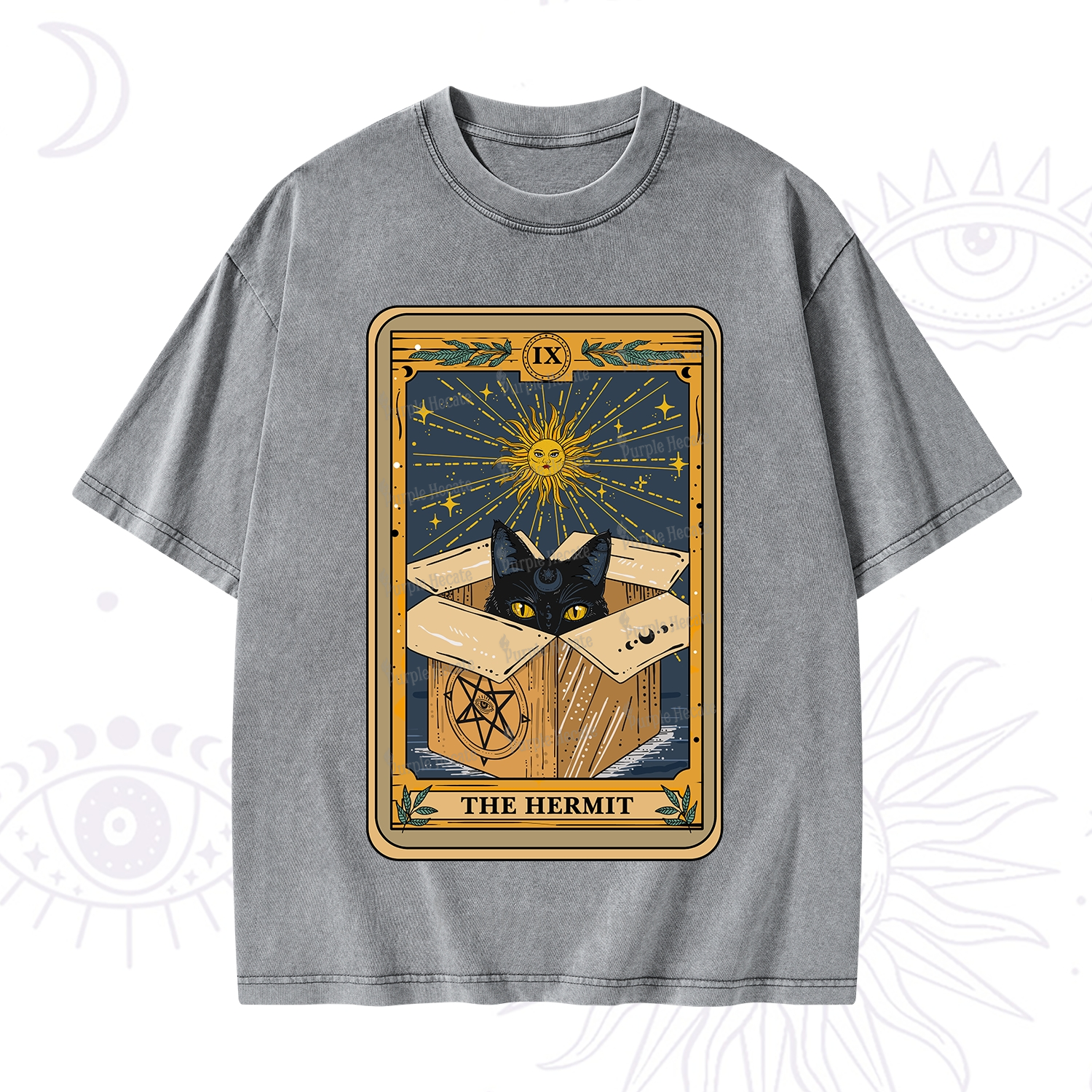 Purplehecate The Hermit Cat Tarot Card Washed T-Shirt