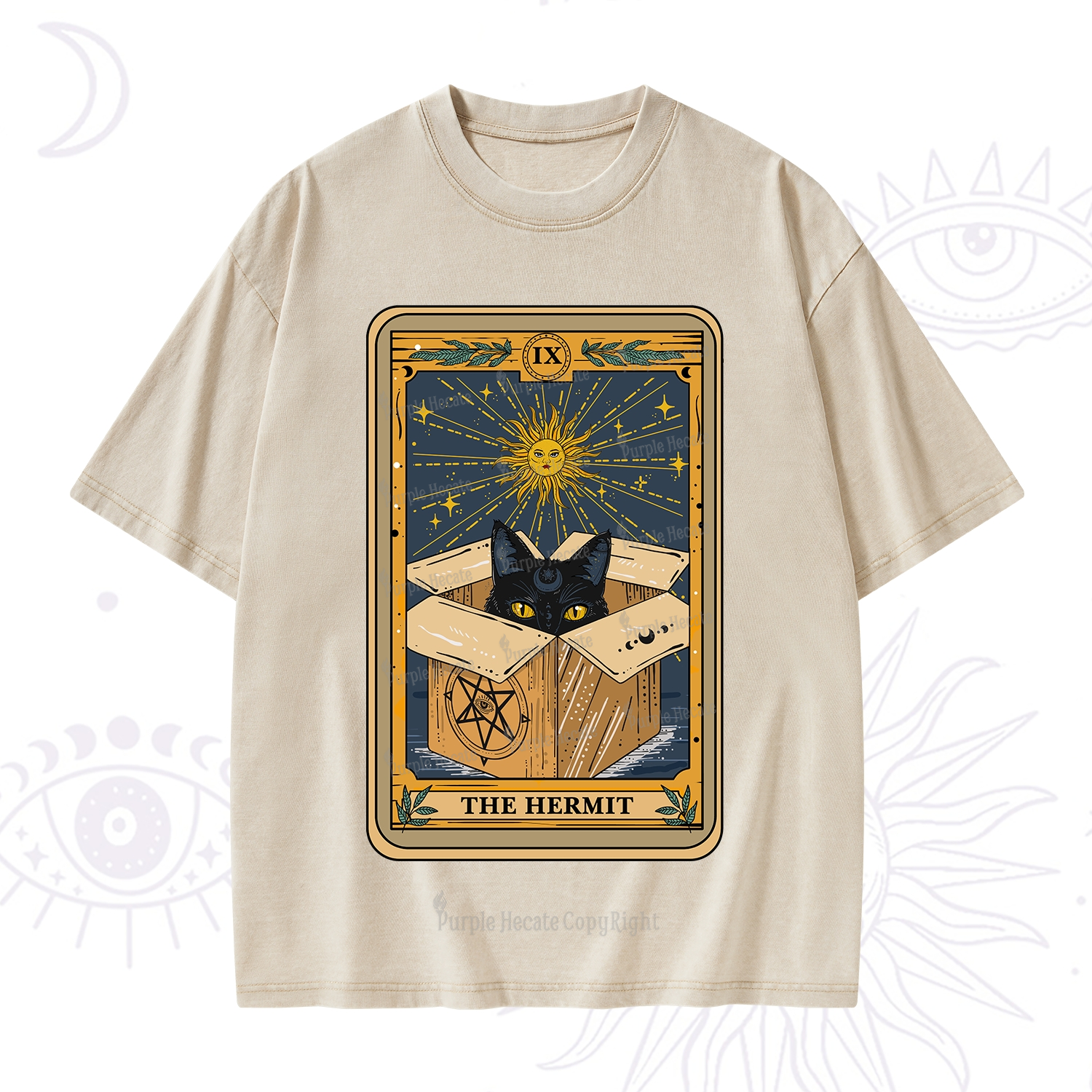 Purplehecate The Hermit Cat Tarot Card Washed T-Shirt