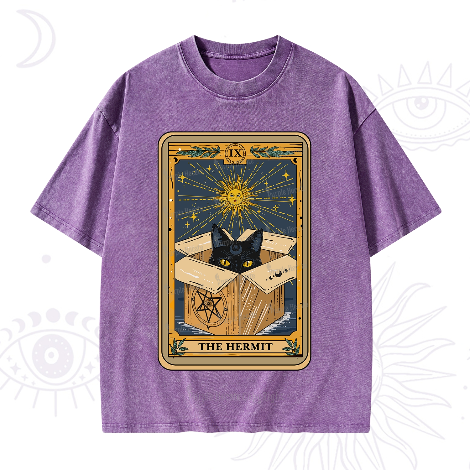 Purplehecate The Hermit Cat Tarot Card Washed T-Shirt