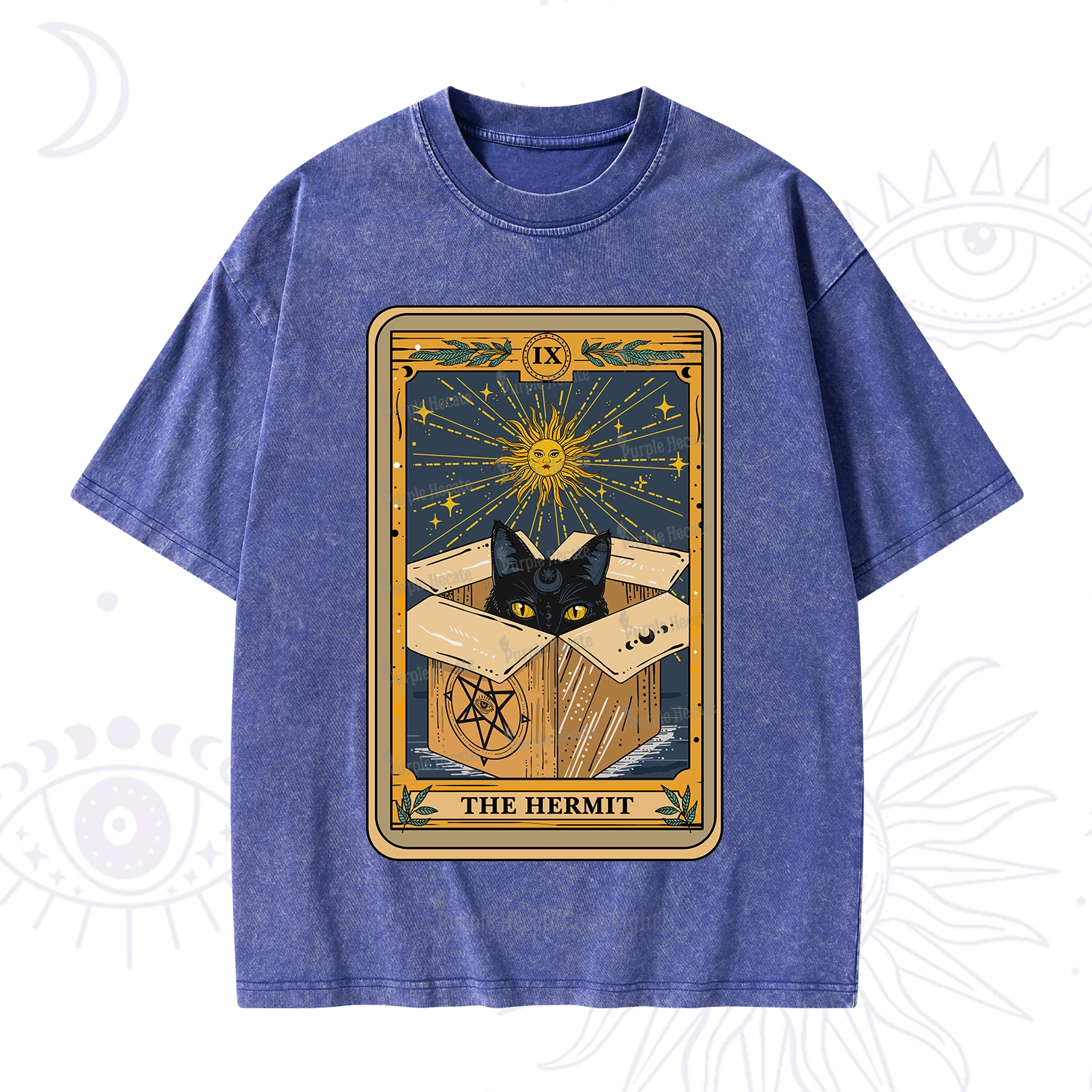 Purplehecate The Hermit Cat Tarot Card Washed T-Shirt