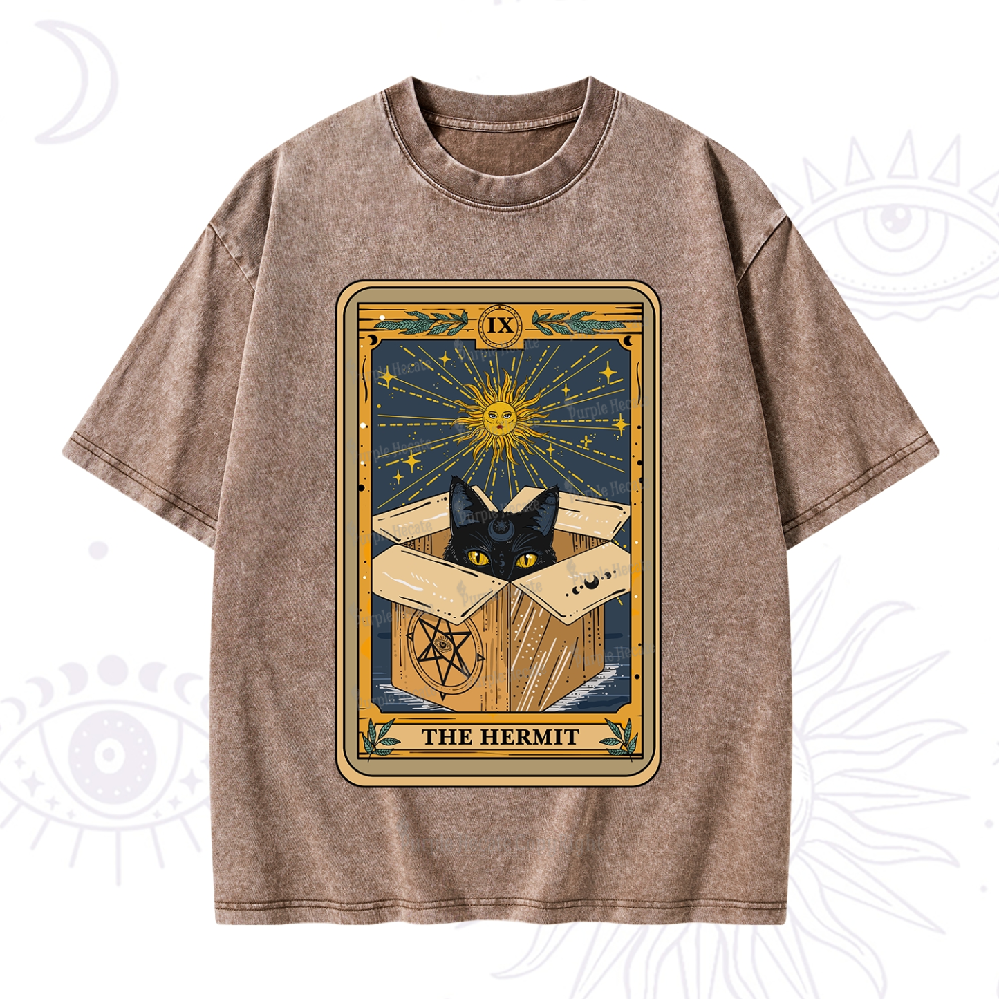 Purplehecate The Hermit Cat Tarot Card Washed T-Shirt