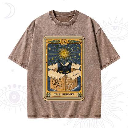 Purplehecate The Hermit Cat Tarot Card Washed T-Shirt