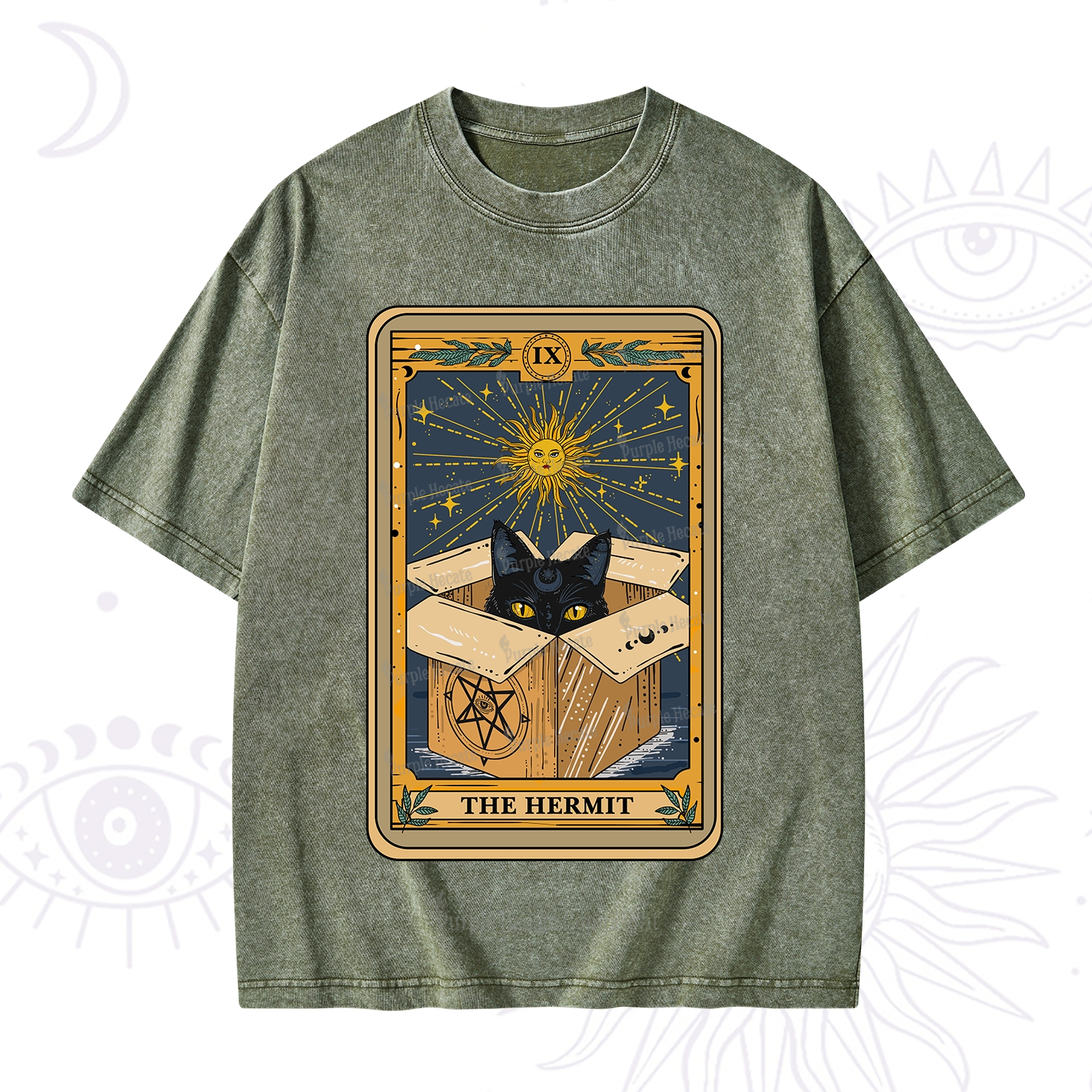 Purplehecate The Hermit Cat Tarot Card Washed T-Shirt