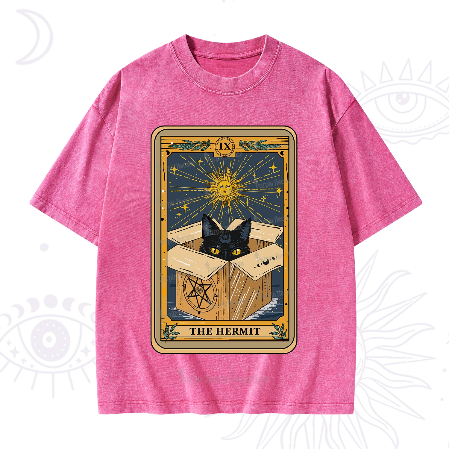 Purplehecate The Hermit Cat Tarot Card Washed T-Shirt