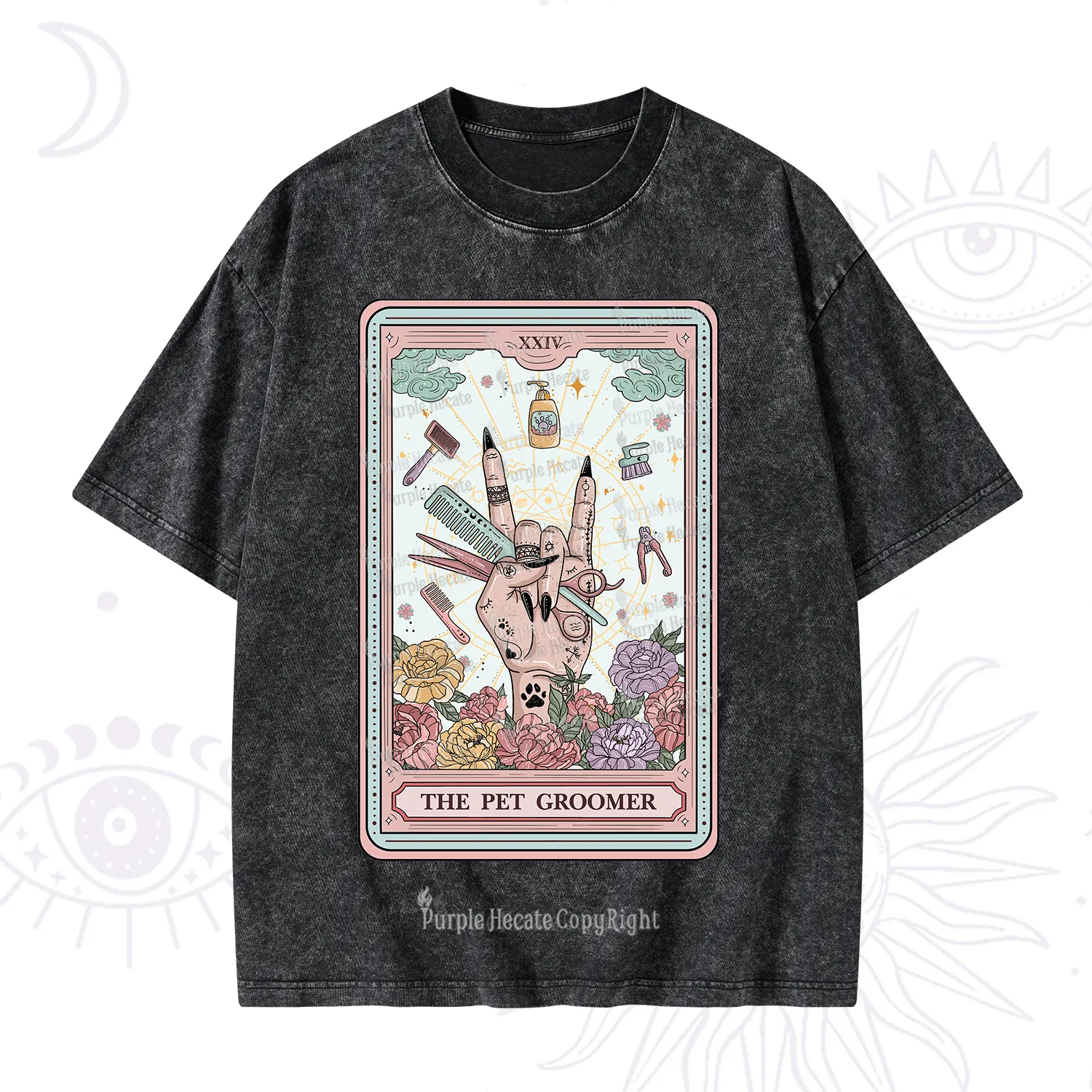 Purplehecate The Pet Groomer Tarot Card Washed T-Shirt