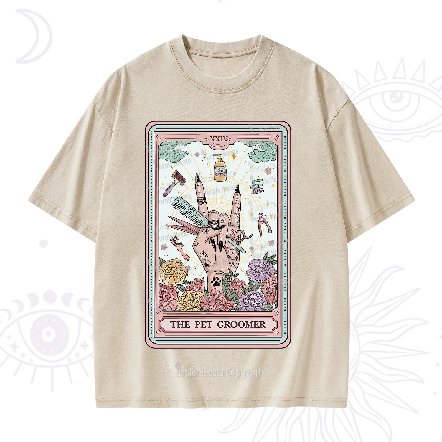 Purplehecate The Pet Groomer Tarot Card Washed T-Shirt