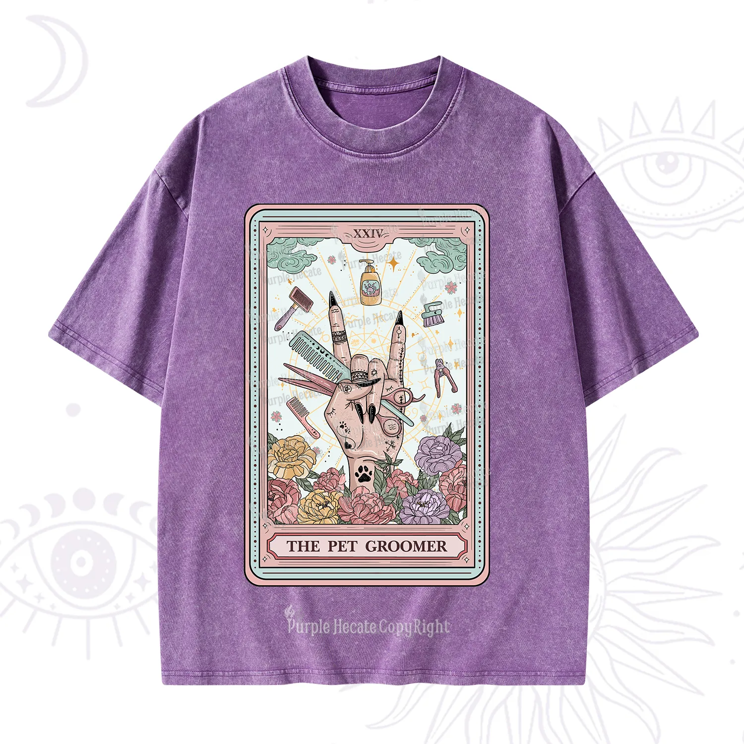 Purplehecate The Pet Groomer Tarot Card Washed T-Shirt