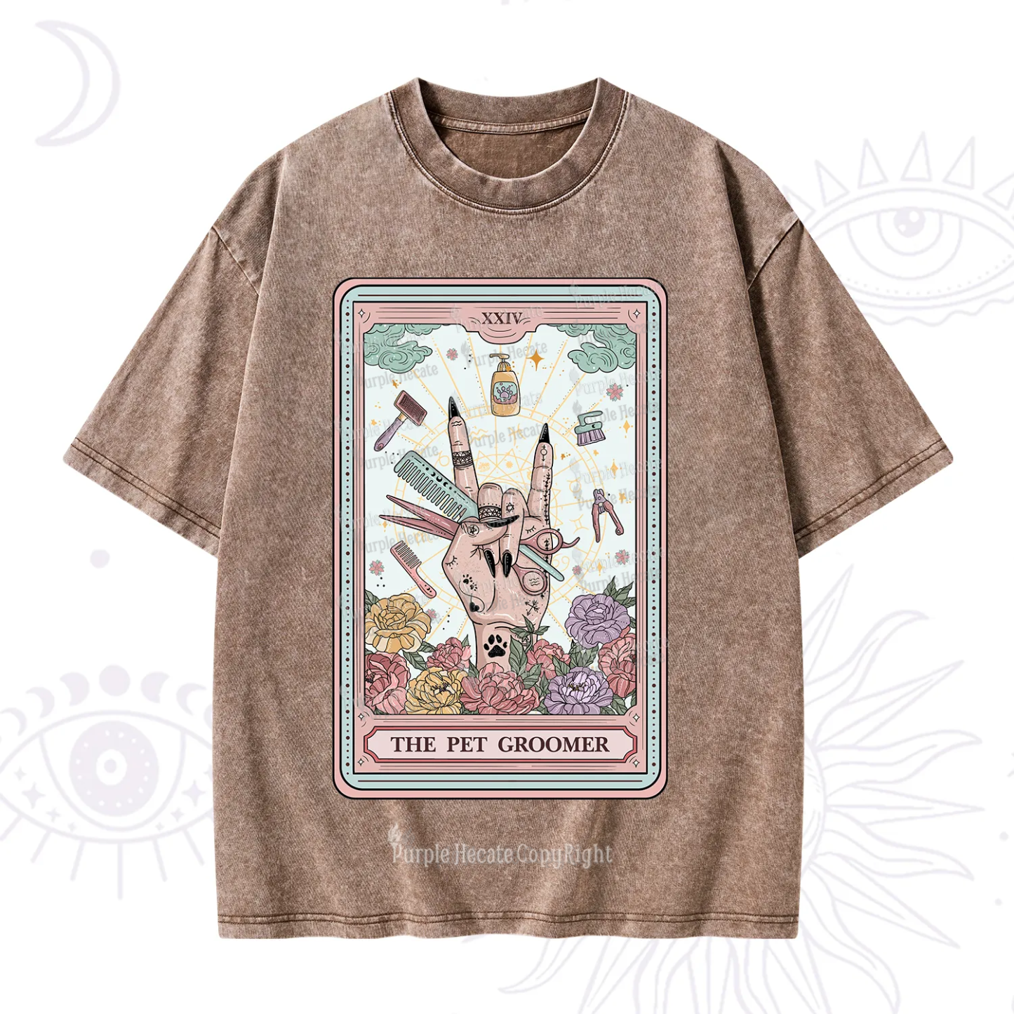 Purplehecate The Pet Groomer Tarot Card Washed T-Shirt