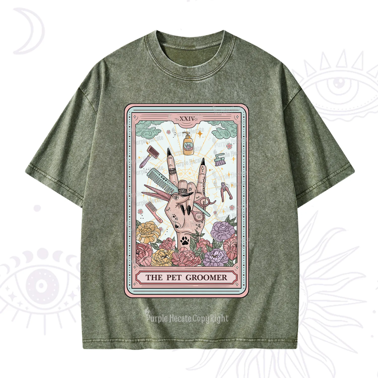 Purplehecate The Pet Groomer Tarot Card Washed T-Shirt