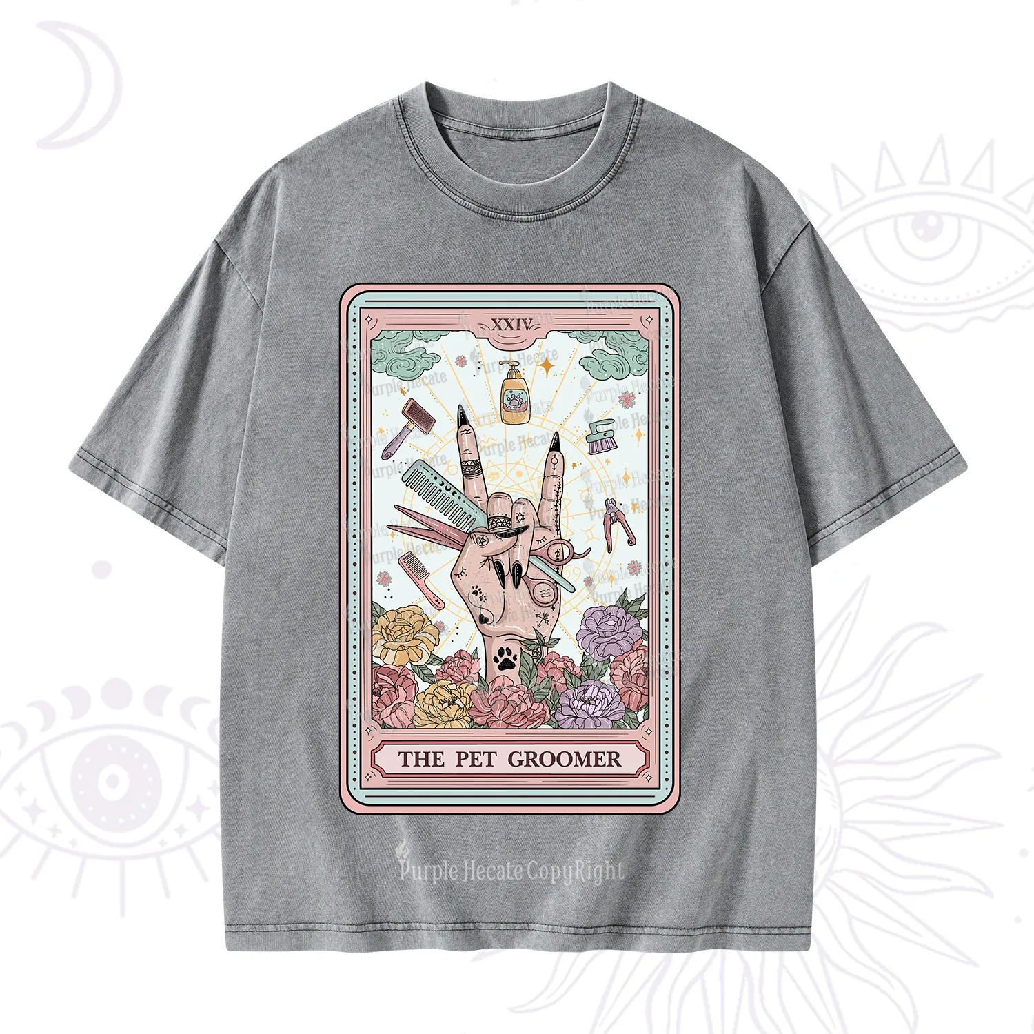 Purplehecate The Pet Groomer Tarot Card Washed T-Shirt