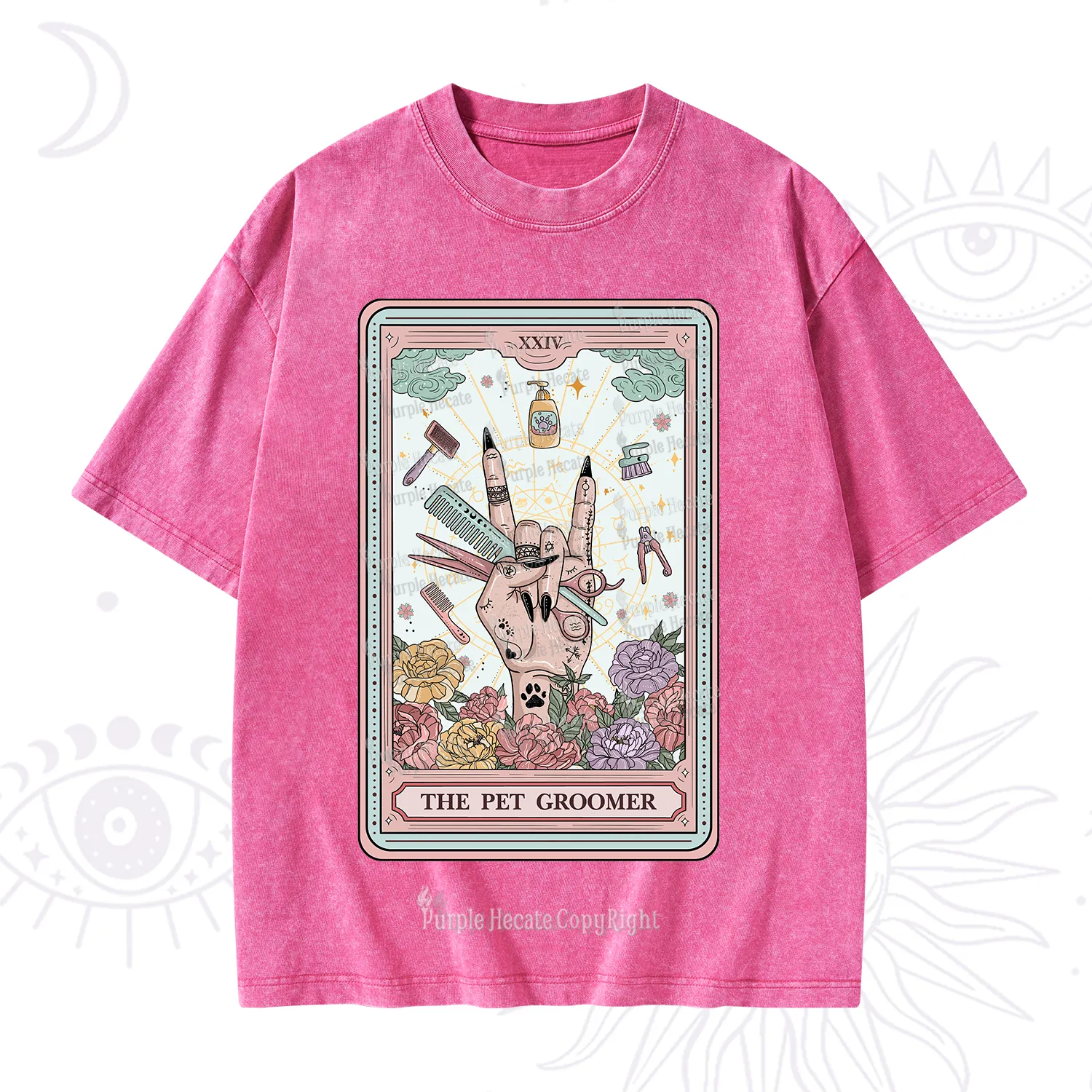 Purplehecate The Pet Groomer Tarot Card Washed T-Shirt