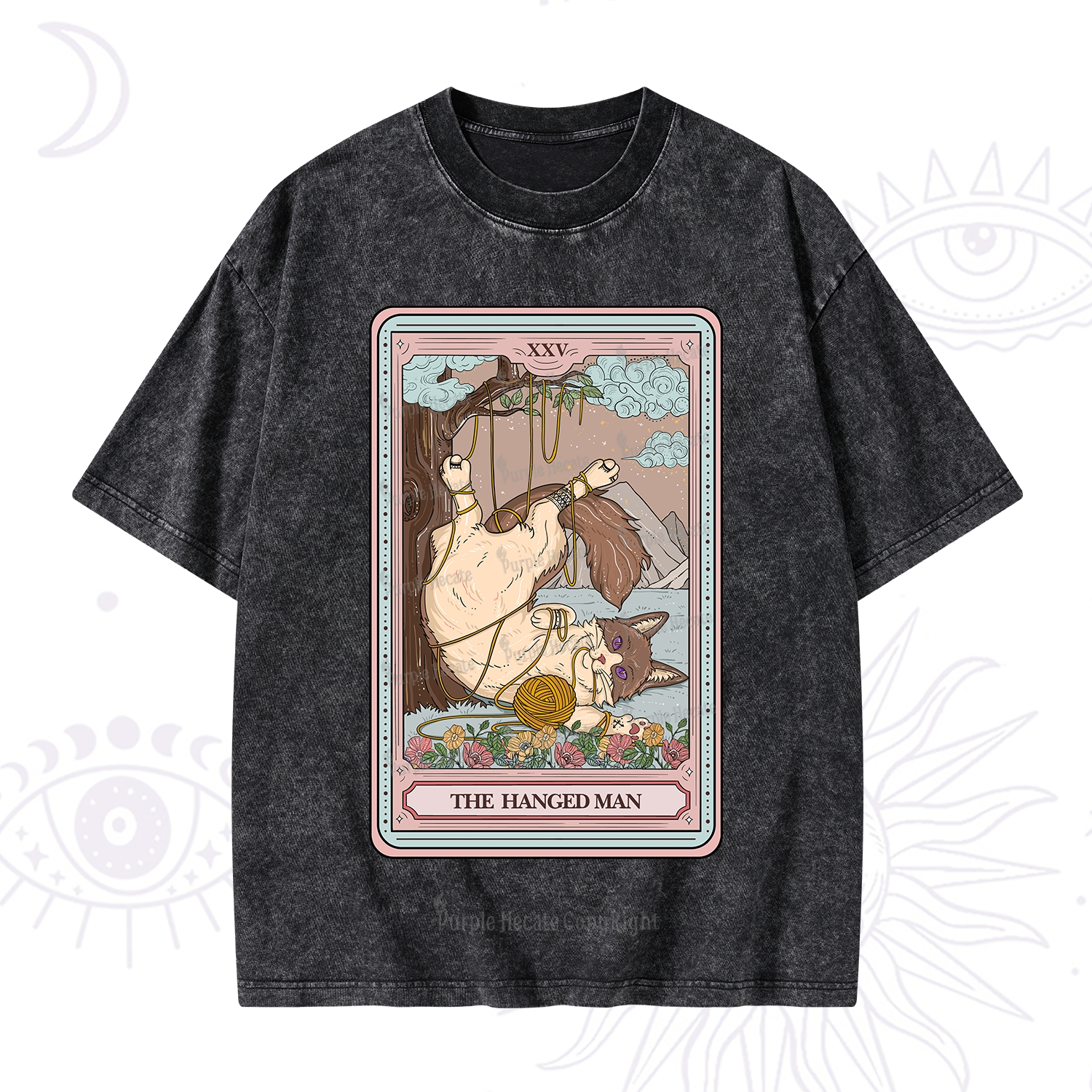 Purplehecate The Hanged Man Tarot Cat Washed T-Shirt