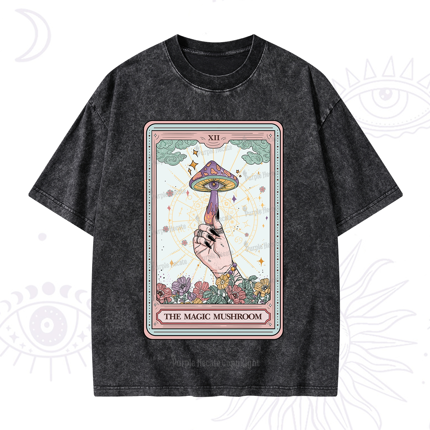 Purplehecate The Magic Murshroom Tarot Washed T-Shirt
