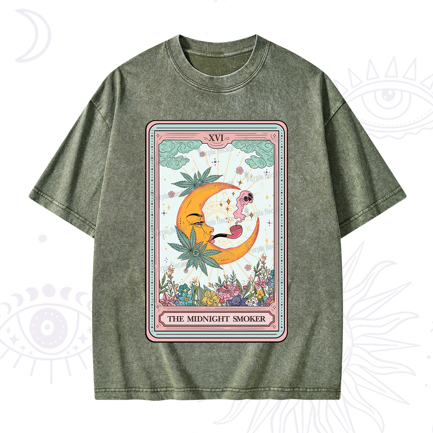 Purplehecate The Midnight Smoker Tarot Washed T-Shirt