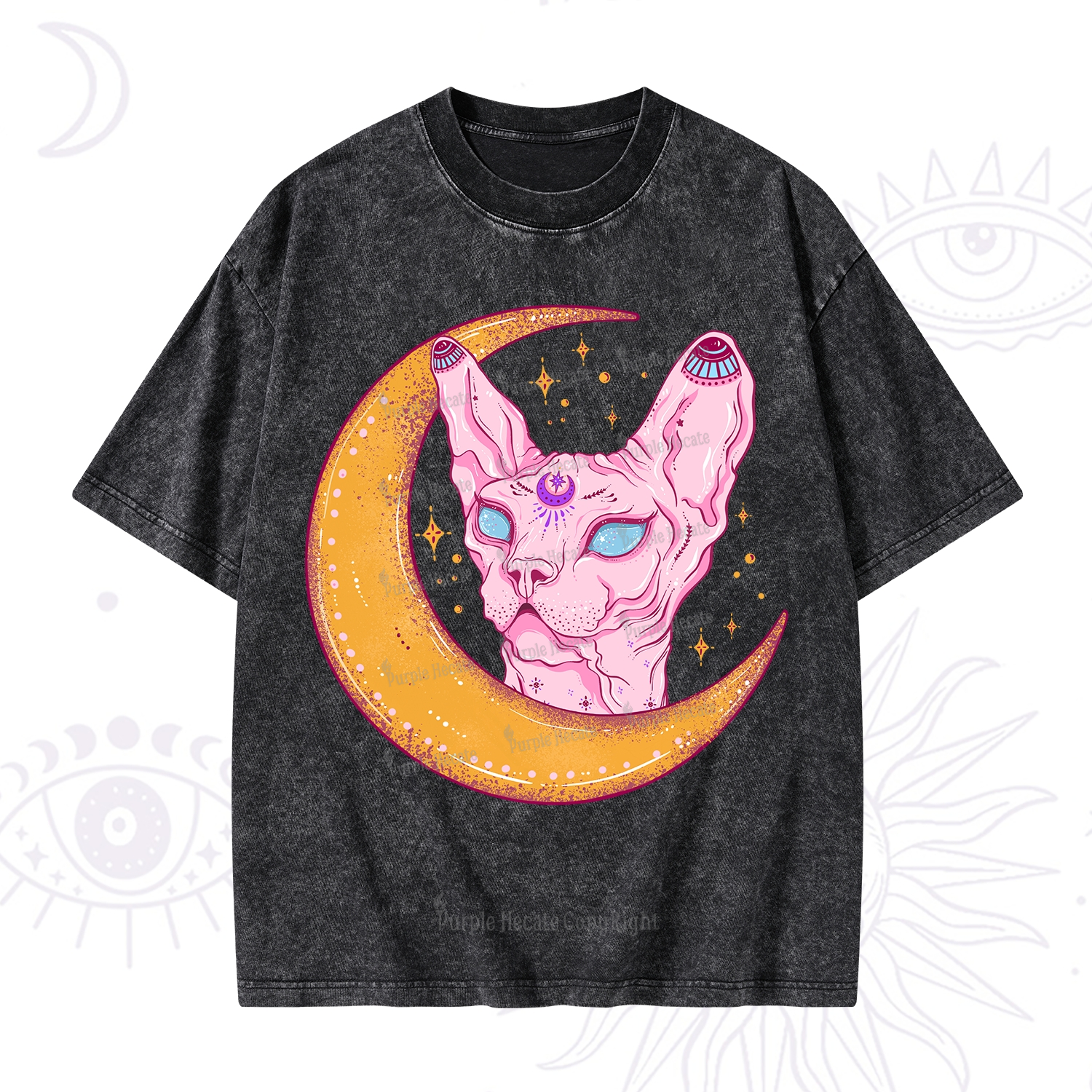 Purplehecate Mystical Witchy Cat Washed T-Shirt