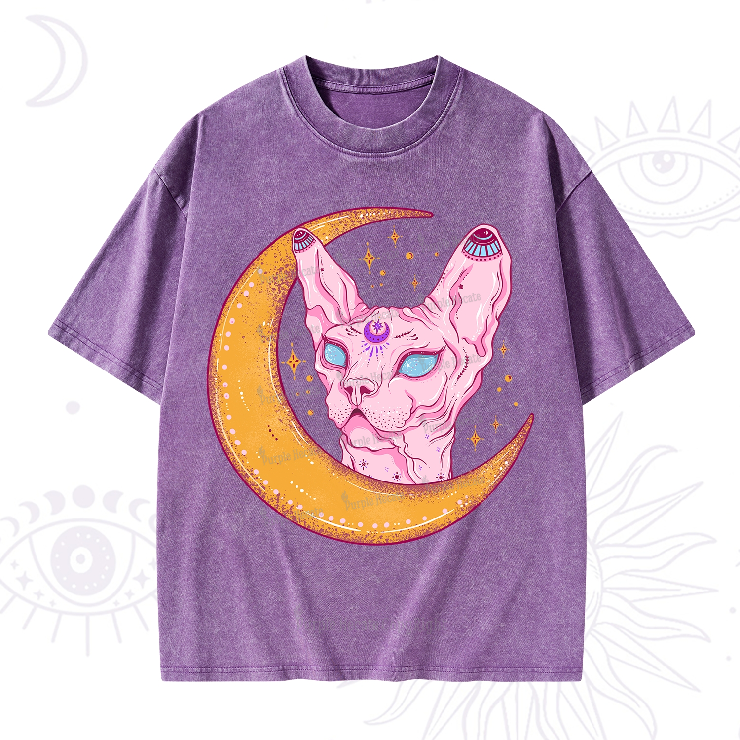 Purplehecate Mystical Witchy Cat Washed T-Shirt