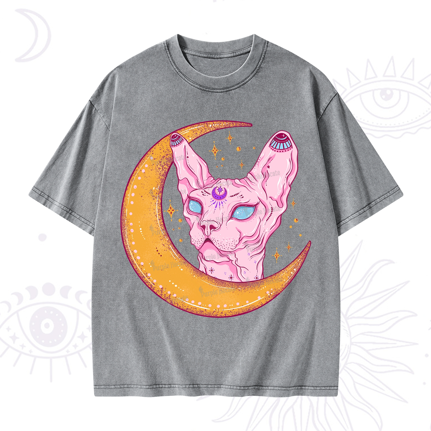 Purplehecate Mystical Witchy Cat Washed T-Shirt