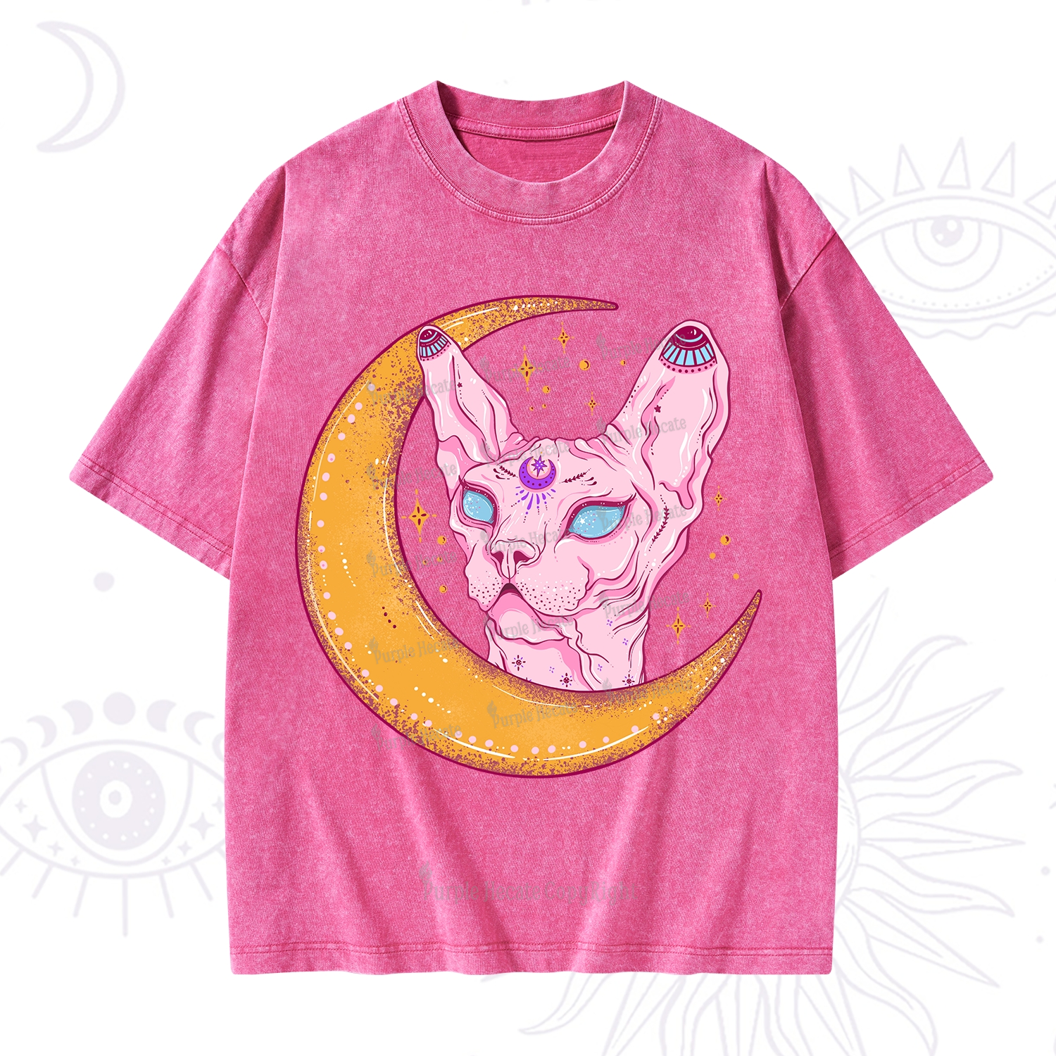 Purplehecate Mystical Witchy Cat Washed T-Shirt