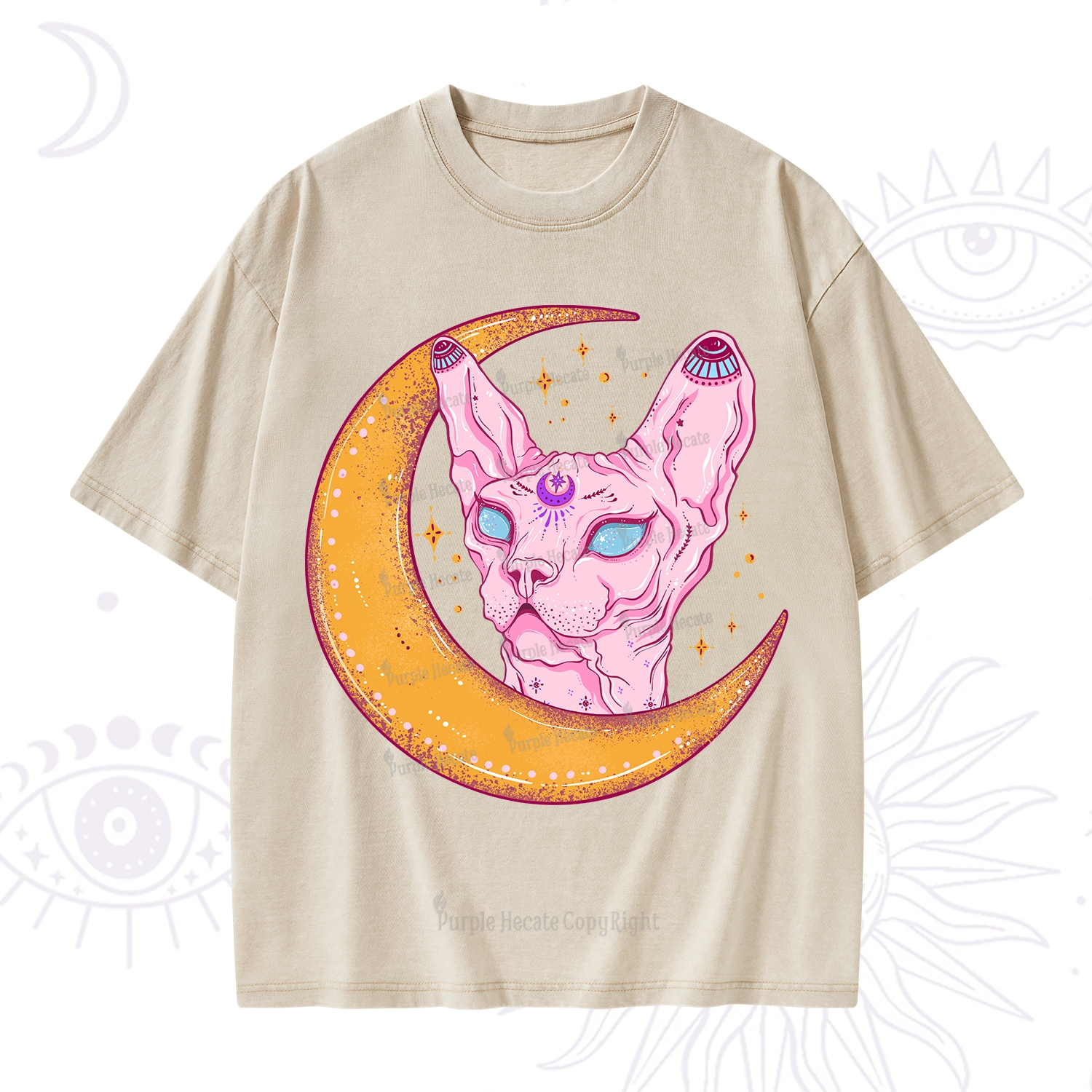 Purplehecate Mystical Witchy Cat Washed T-Shirt