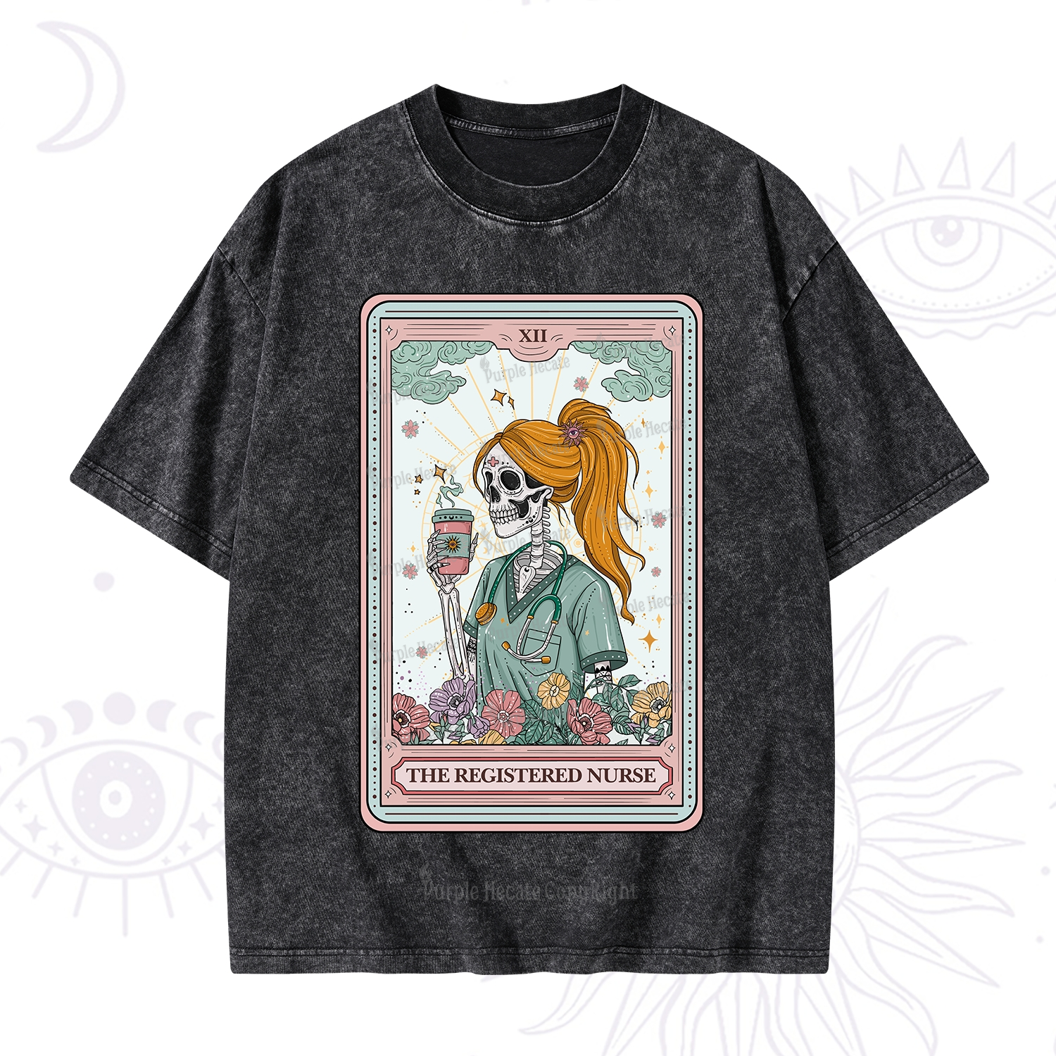 Purplehecate The Registered Nurse Skeleton Tarot Washed T-Shirt