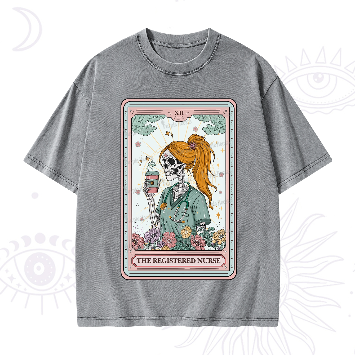 Purplehecate The Registered Nurse Skeleton Tarot Washed T-Shirt