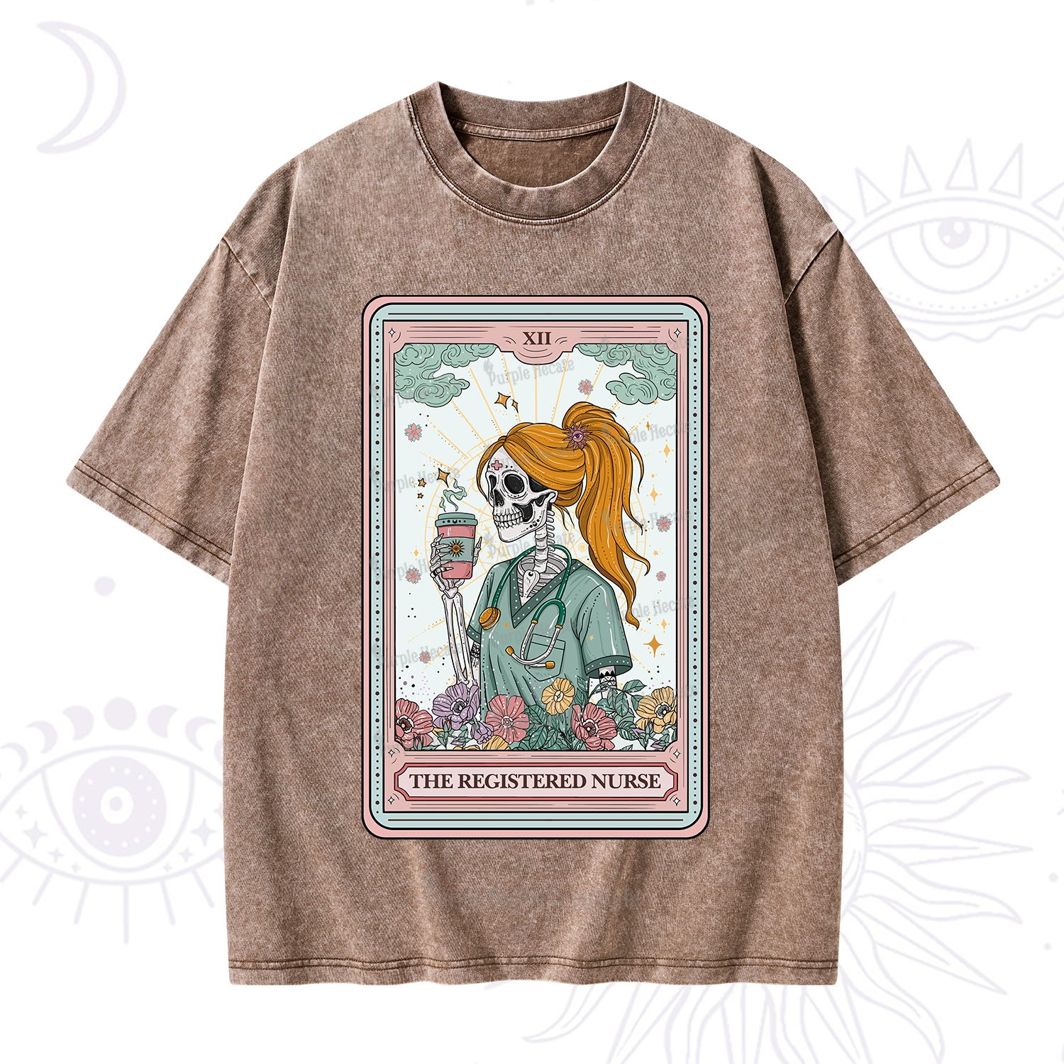 Purplehecate The Registered Nurse Skeleton Tarot Washed T-Shirt