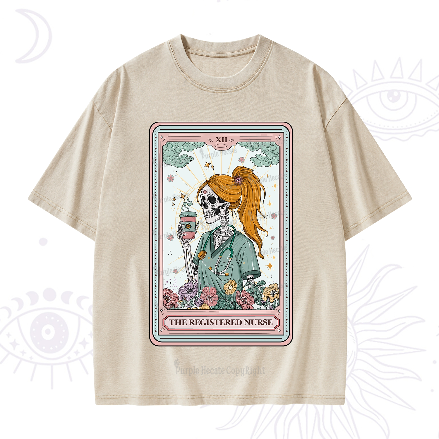 Purplehecate The Registered Nurse Skeleton Tarot Washed T-Shirt