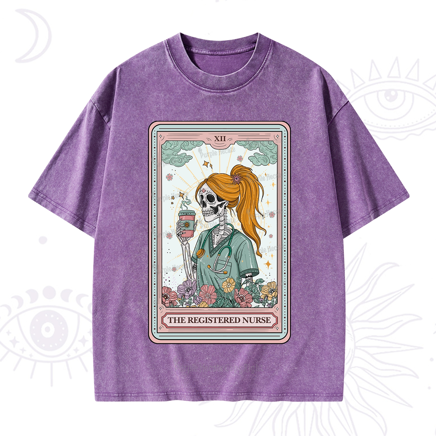 Purplehecate The Registered Nurse Skeleton Tarot Washed T-Shirt