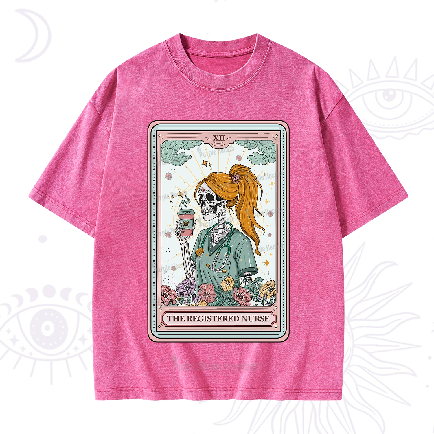 Purplehecate The Registered Nurse Skeleton Tarot Washed T-Shirt