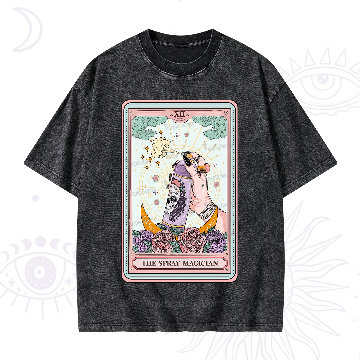 Purplehecate The Spray Magician Tarot Card Washed T-Shirt