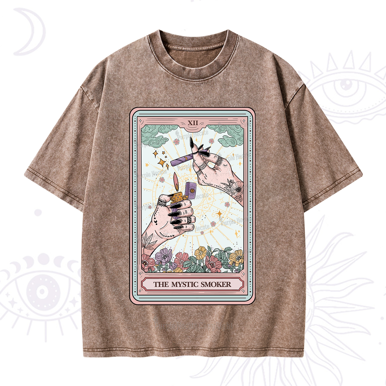 Purplehecate The Mystic Smoker Tarot Card Washed T-Shirt