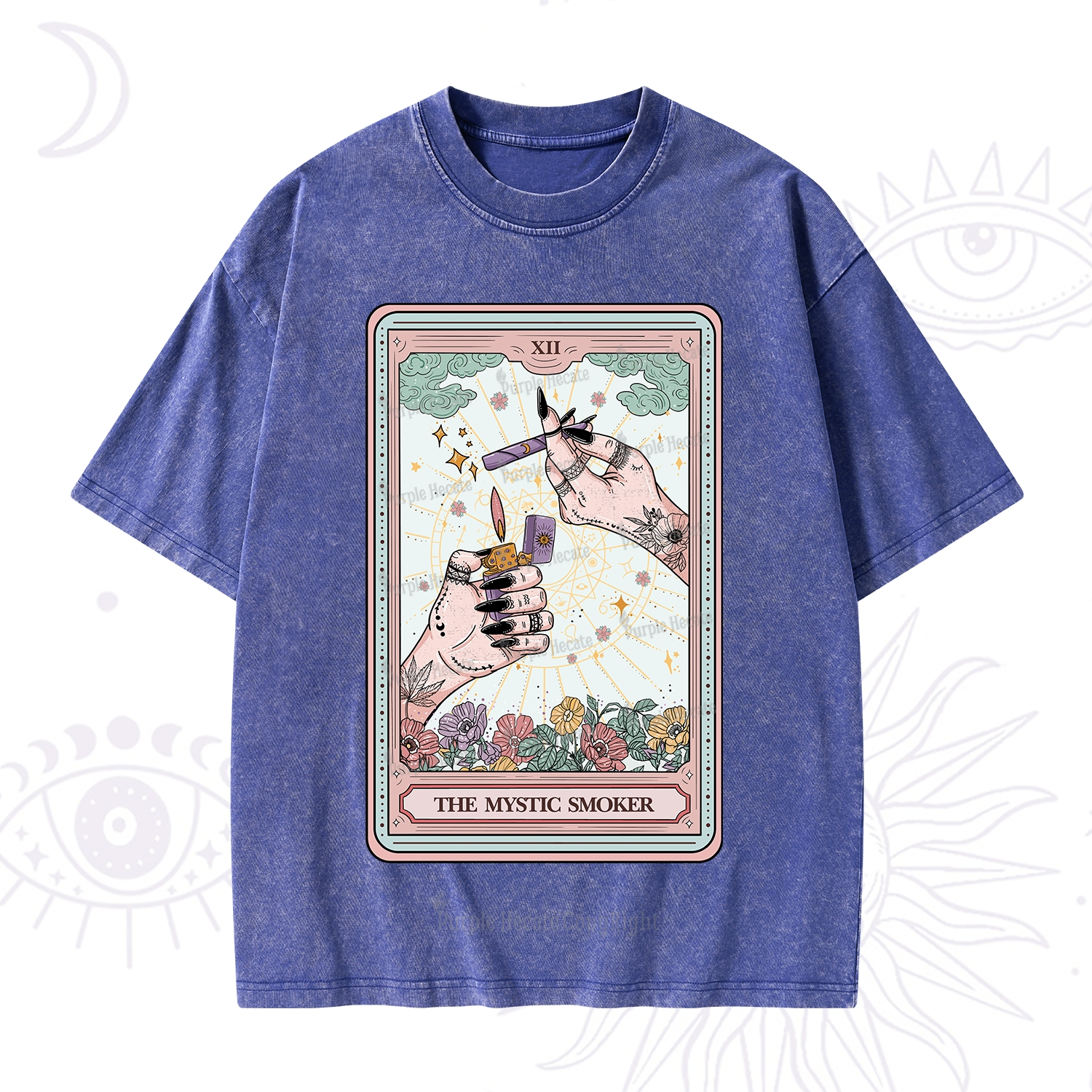 Purplehecate The Mystic Smoker Tarot Card Washed T-Shirt