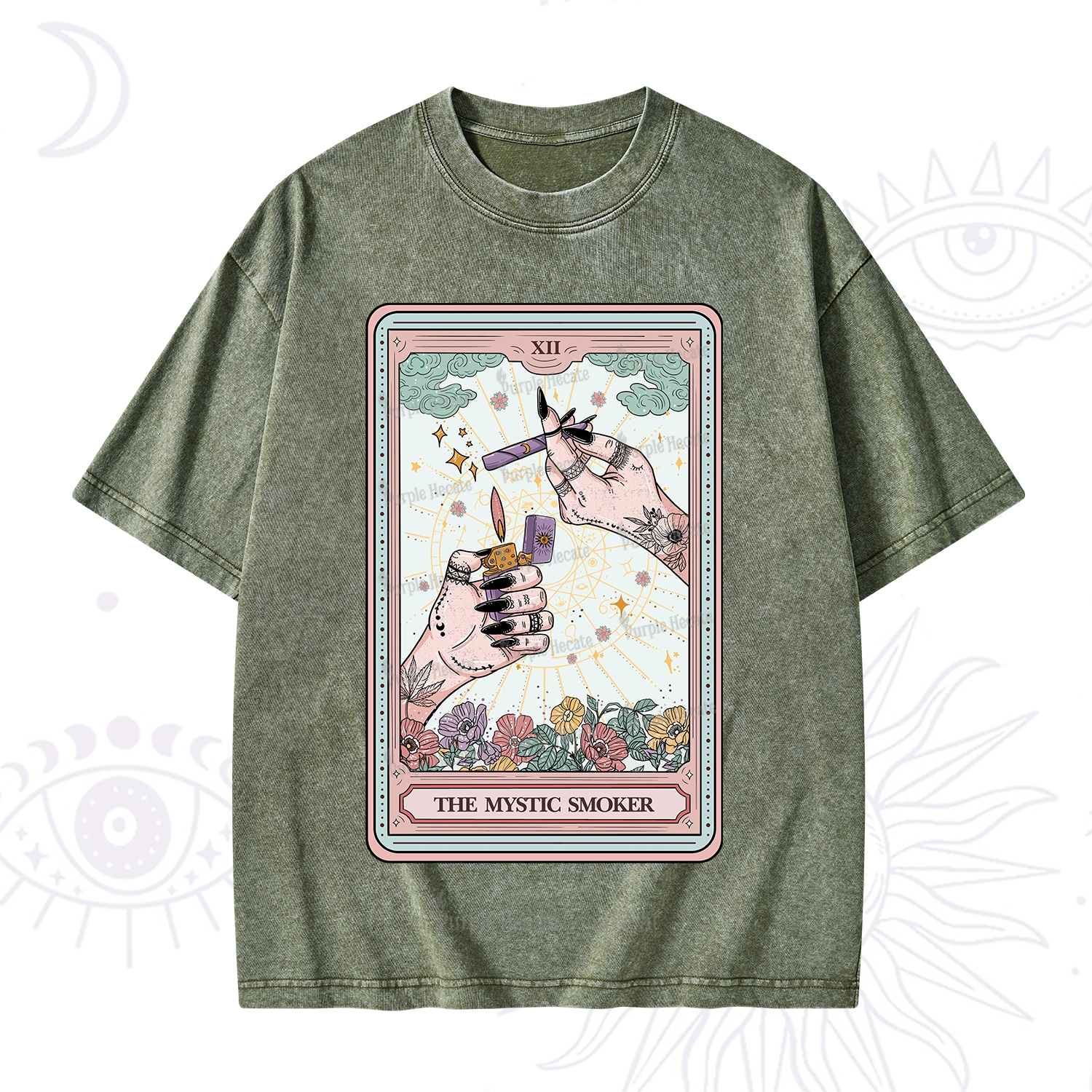 Purplehecate The Mystic Smoker Tarot Card Washed T-Shirt