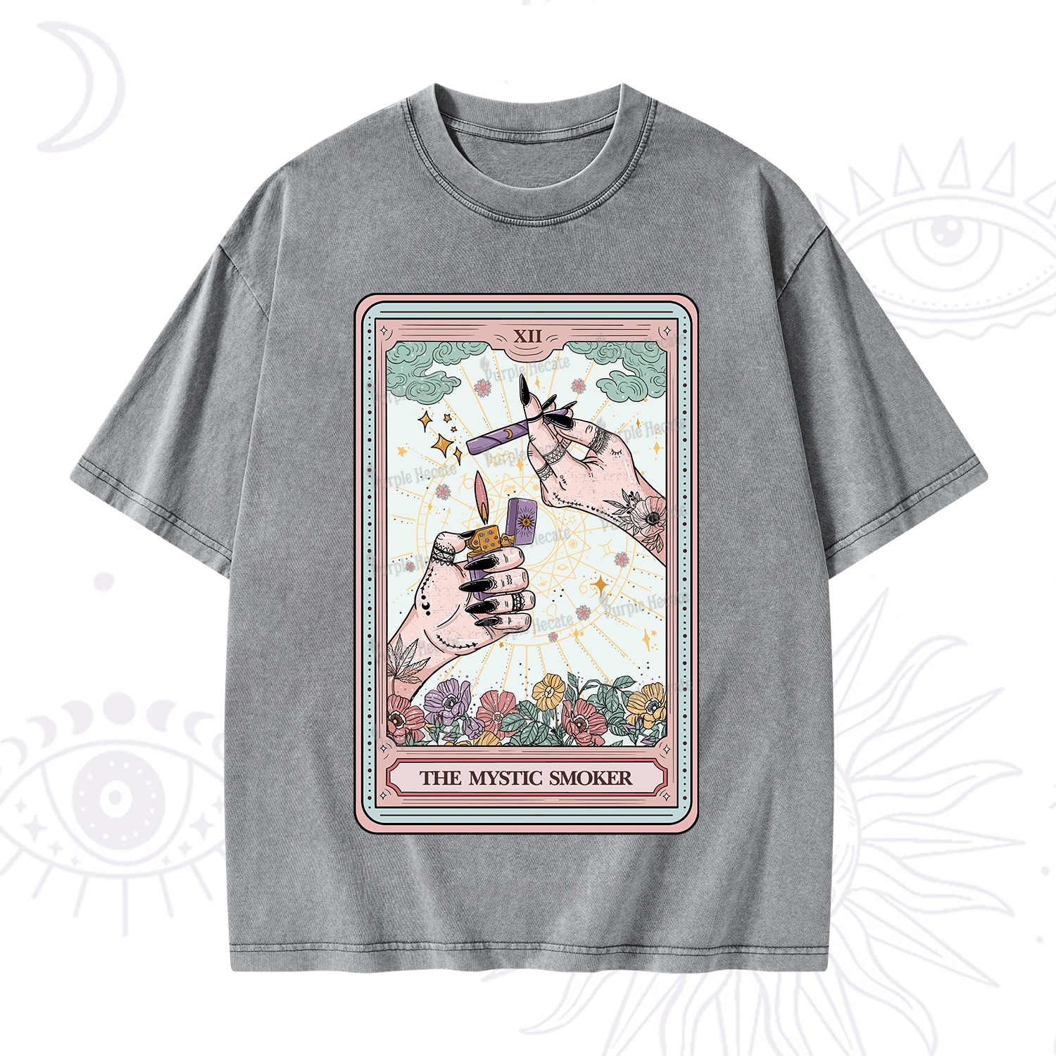 Purplehecate The Mystic Smoker Tarot Card Washed T-Shirt