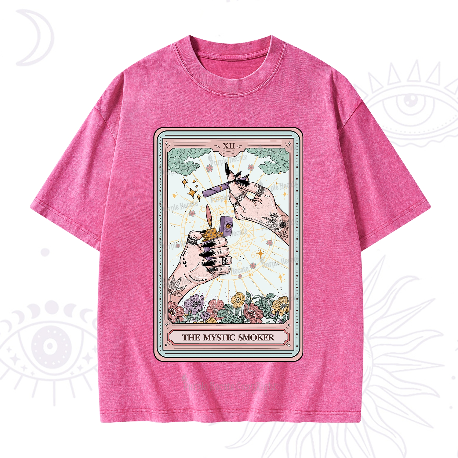 Purplehecate The Mystic Smoker Tarot Card Washed T-Shirt