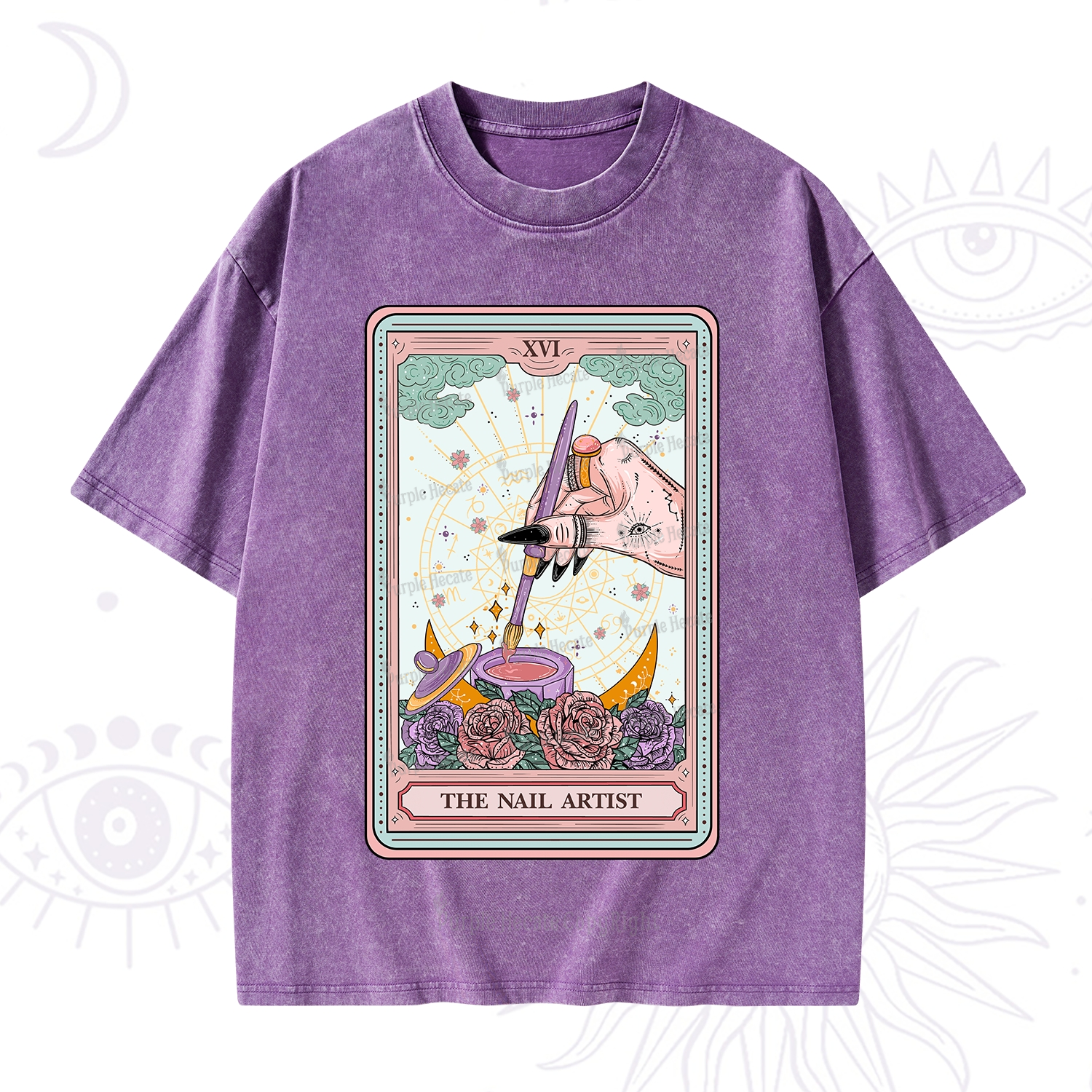 Purplehecate The Nail Artsit Tarot Card Washed T-Shirt
