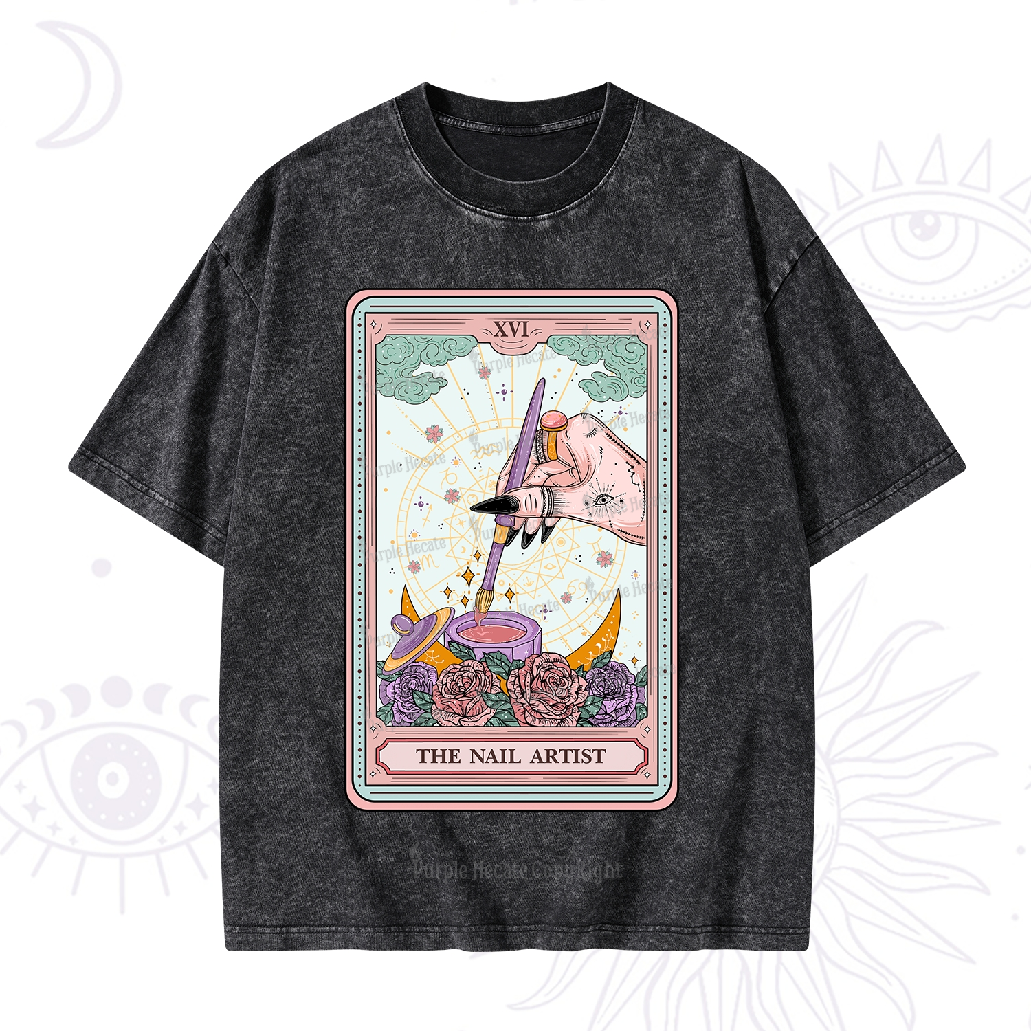 Purplehecate The Nail Artsit Tarot Card Washed T-Shirt