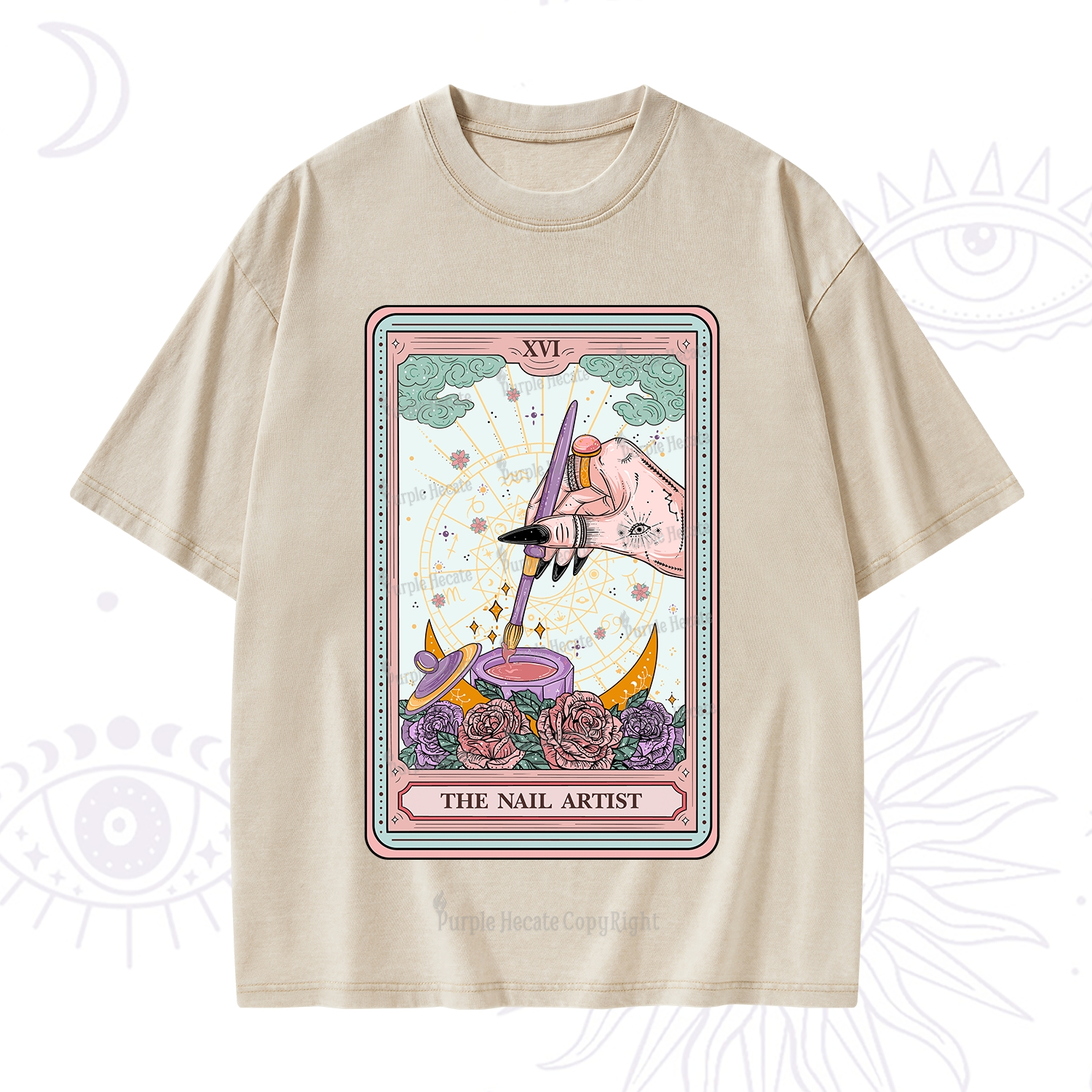 Purplehecate The Nail Artsit Tarot Card Washed T-Shirt
