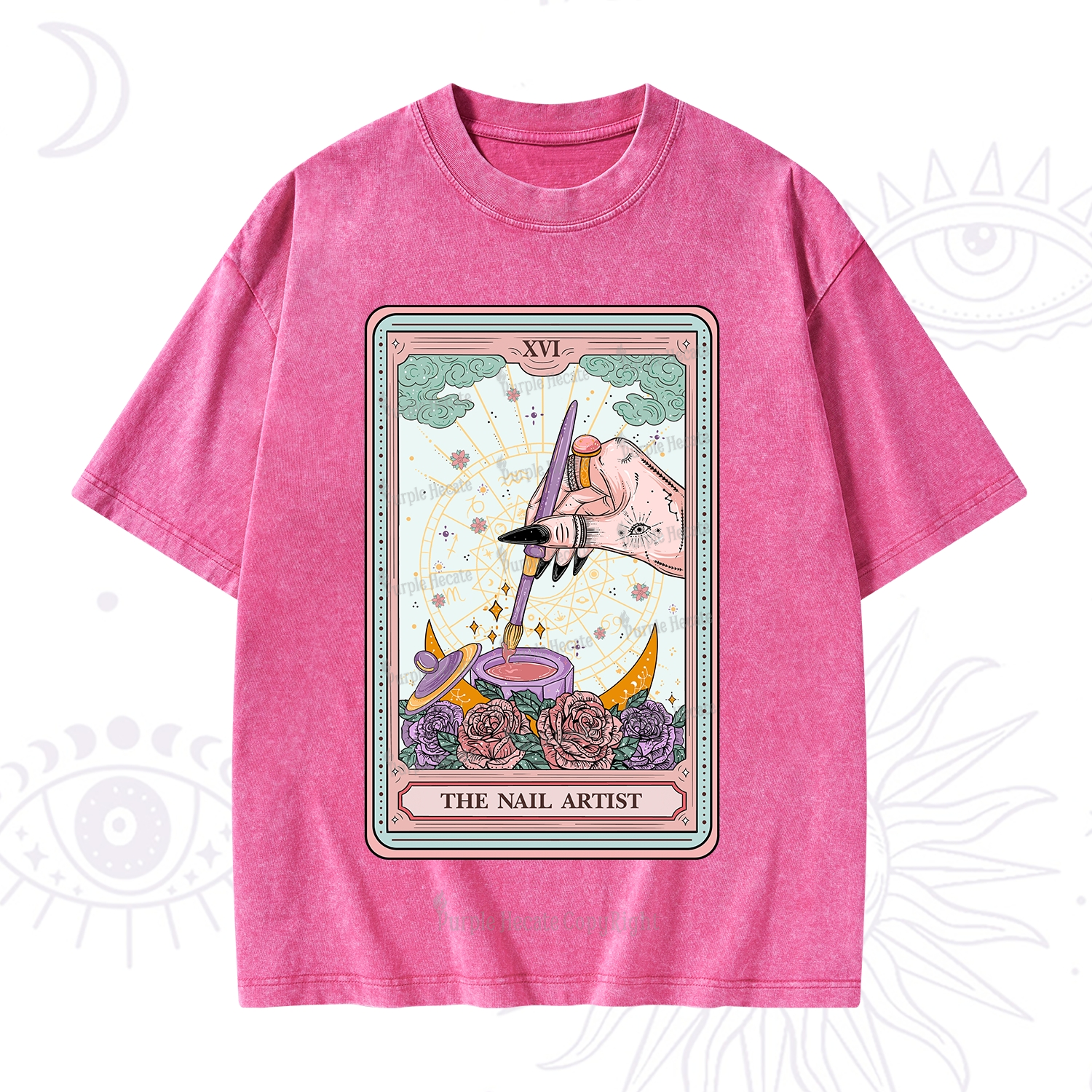 Purplehecate The Nail Artsit Tarot Card Washed T-Shirt
