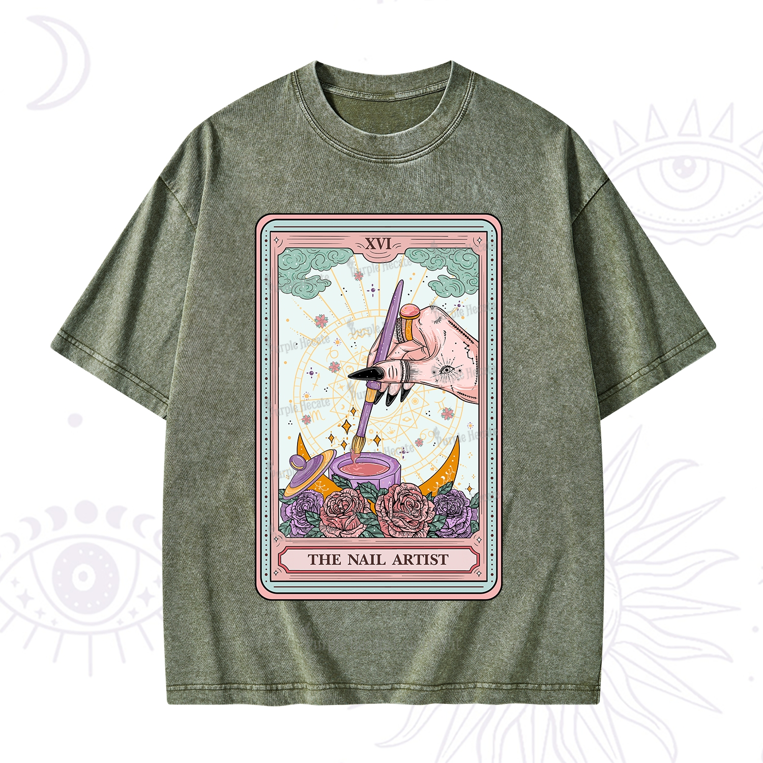 Purplehecate The Nail Artsit Tarot Card Washed T-Shirt